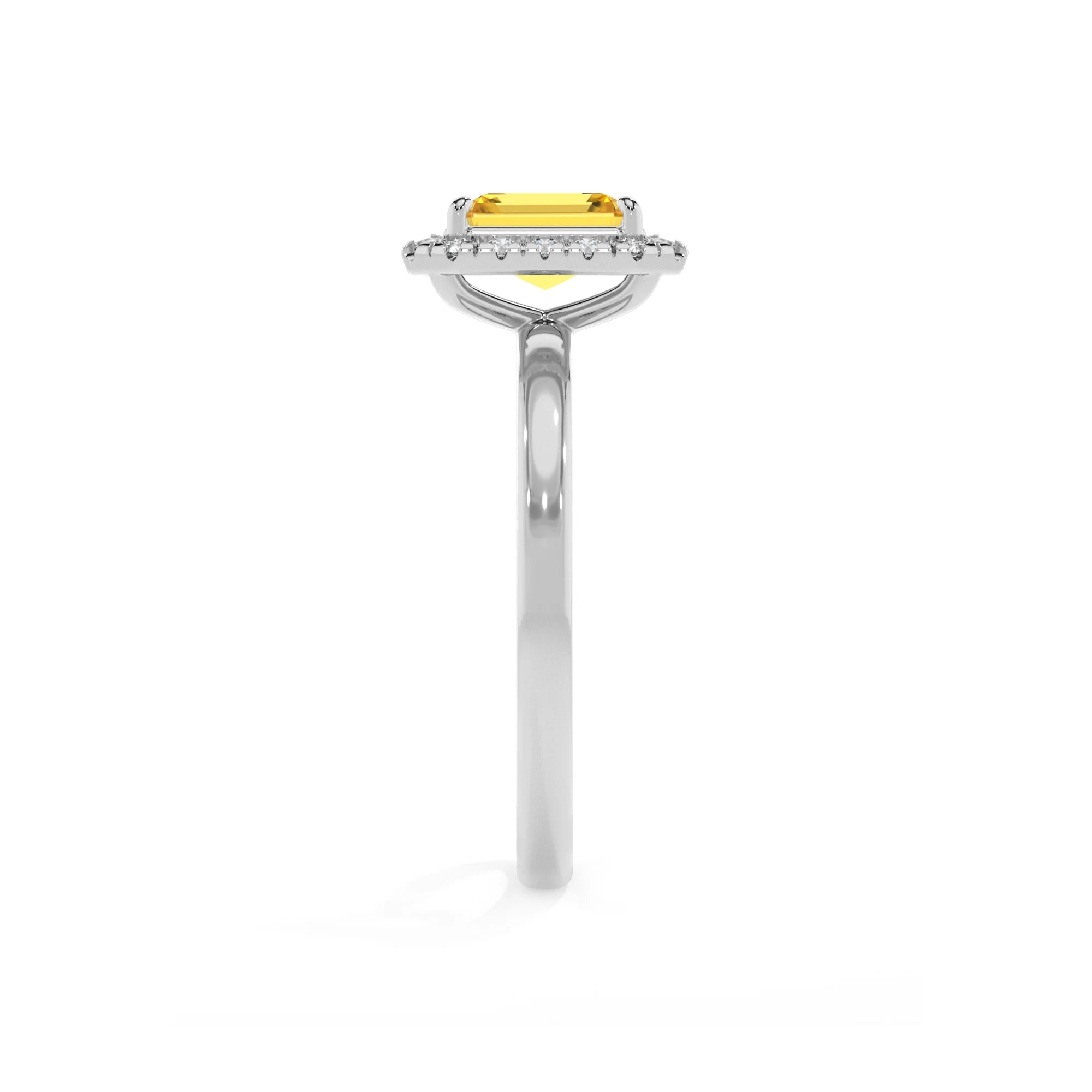 lab grown yellow-sapphire emerald cut solitaire rings in platinum