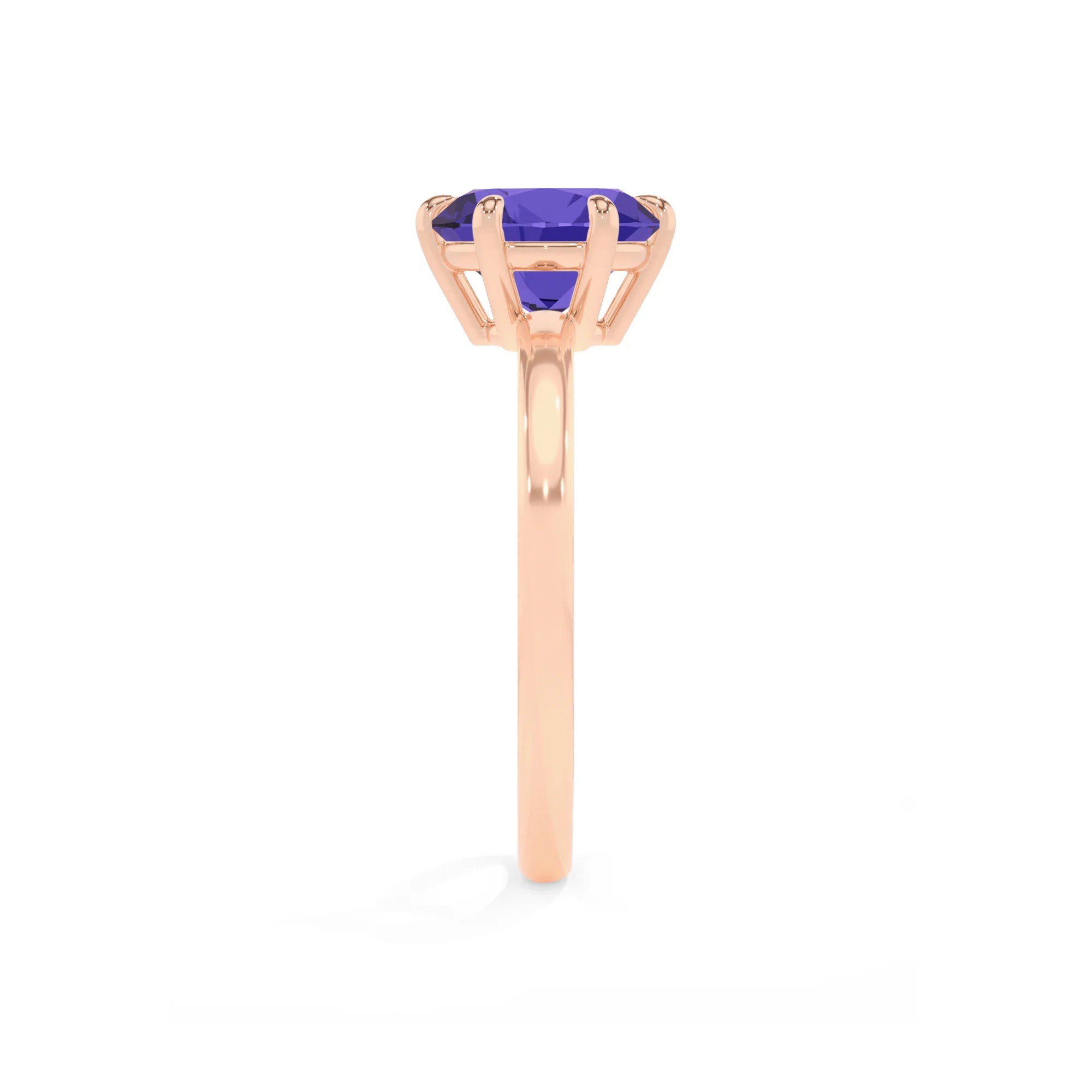 lab grown tanzanite round solitaire rings in rose gold