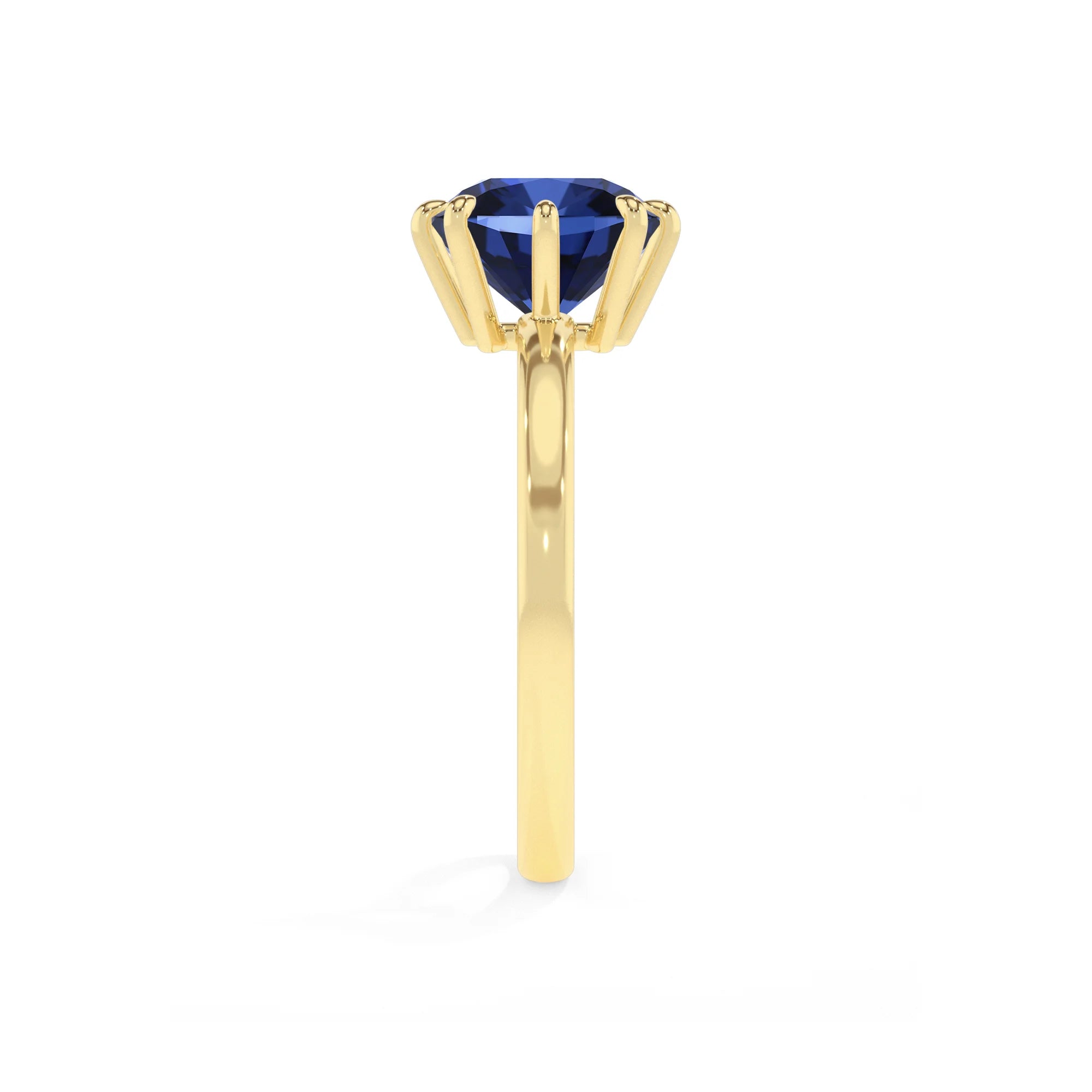 lab grown blue-sapphire cushion solitaire rings in yellow gold