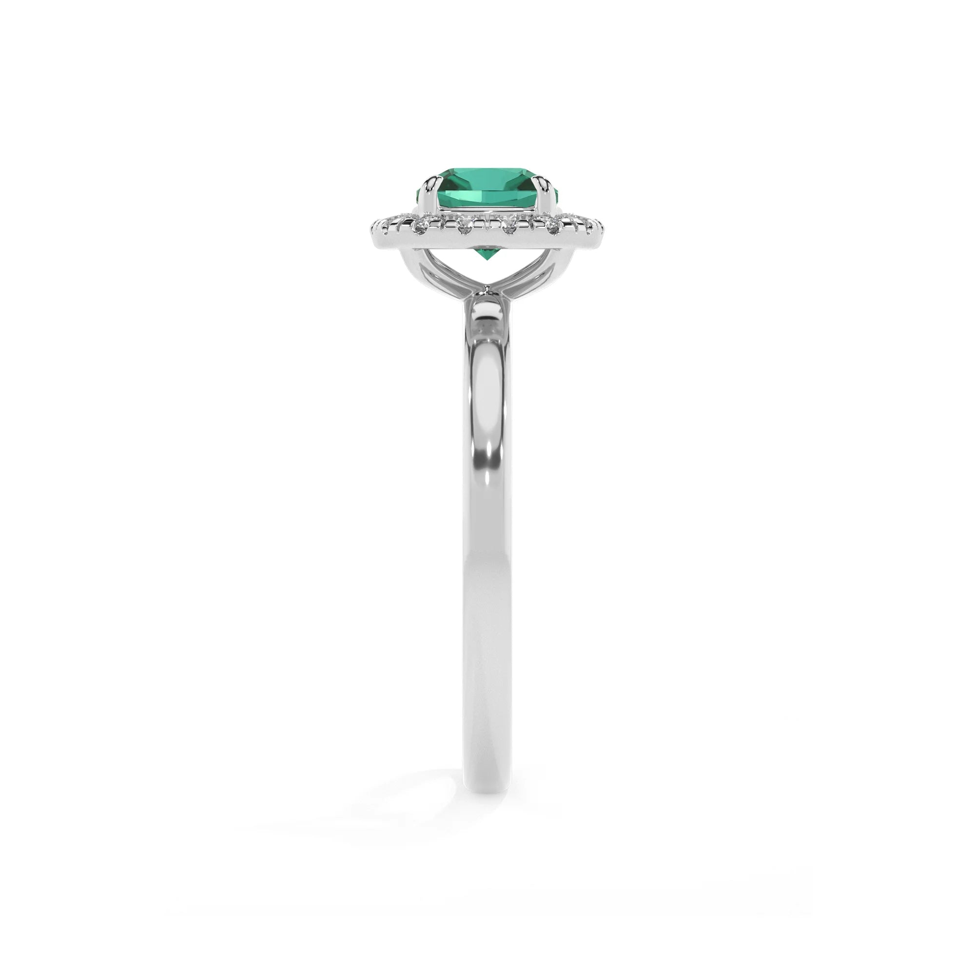 lab grown emerald cushion solitaire rings in platinum