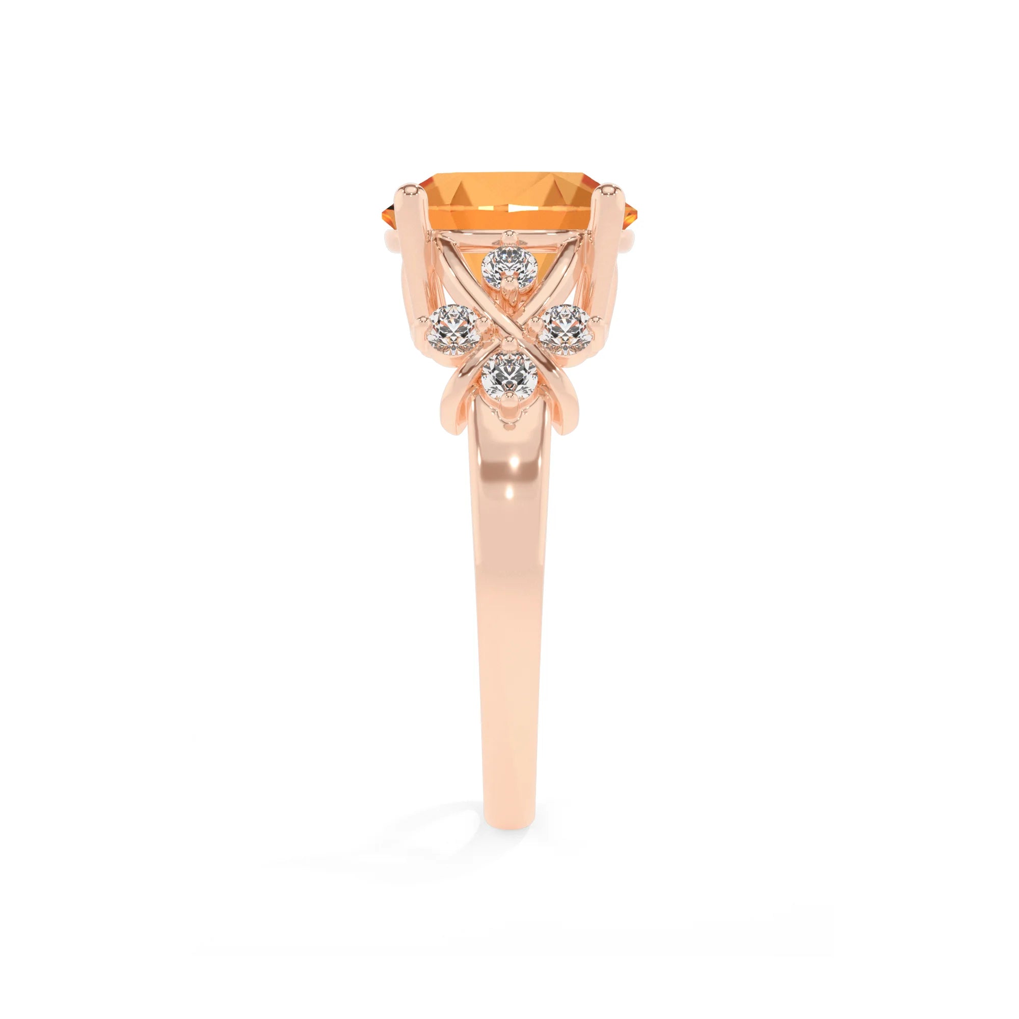 lab grown citrine round solitaire rings in rose gold
