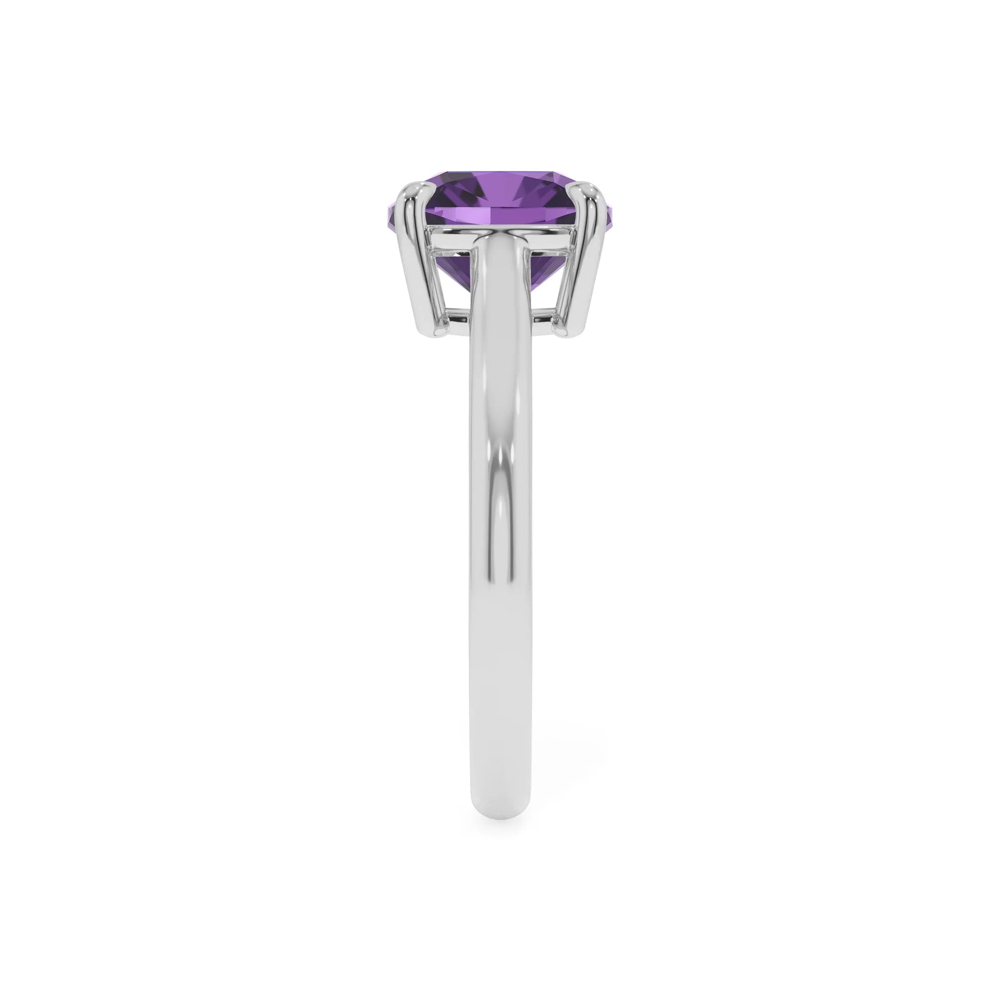 lab grown amethyst cushion solitaire rings in white gold