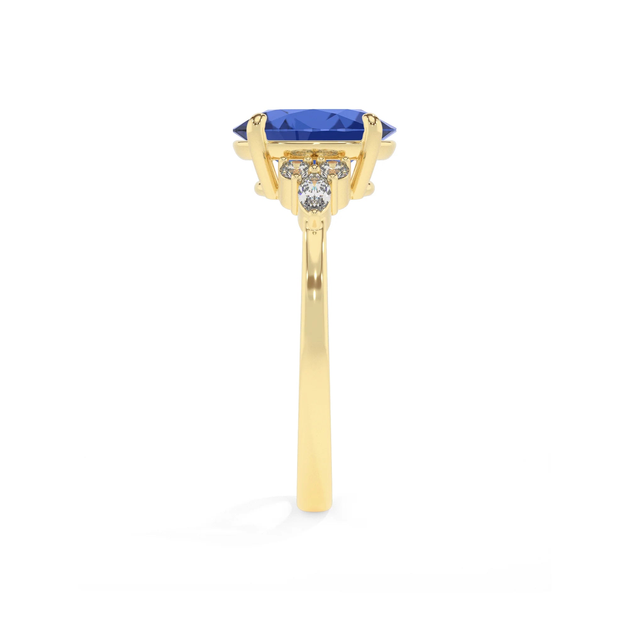 lab grown blue-sapphire oval solitaire rings in yellow gold