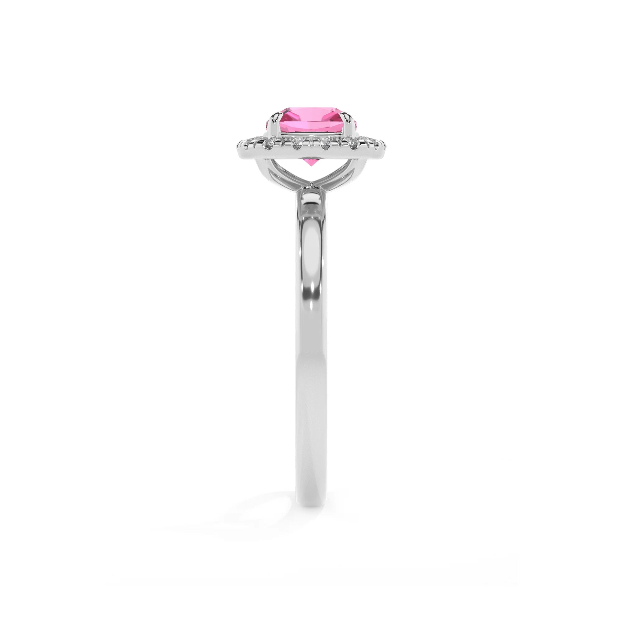 lab grown pink-sapphire cushion solitaire rings in platinum