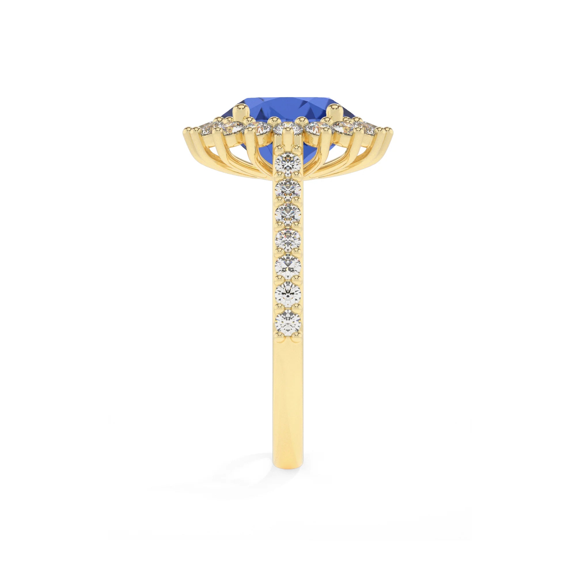 lab grown blue-sapphire round solitaire rings in yellow gold