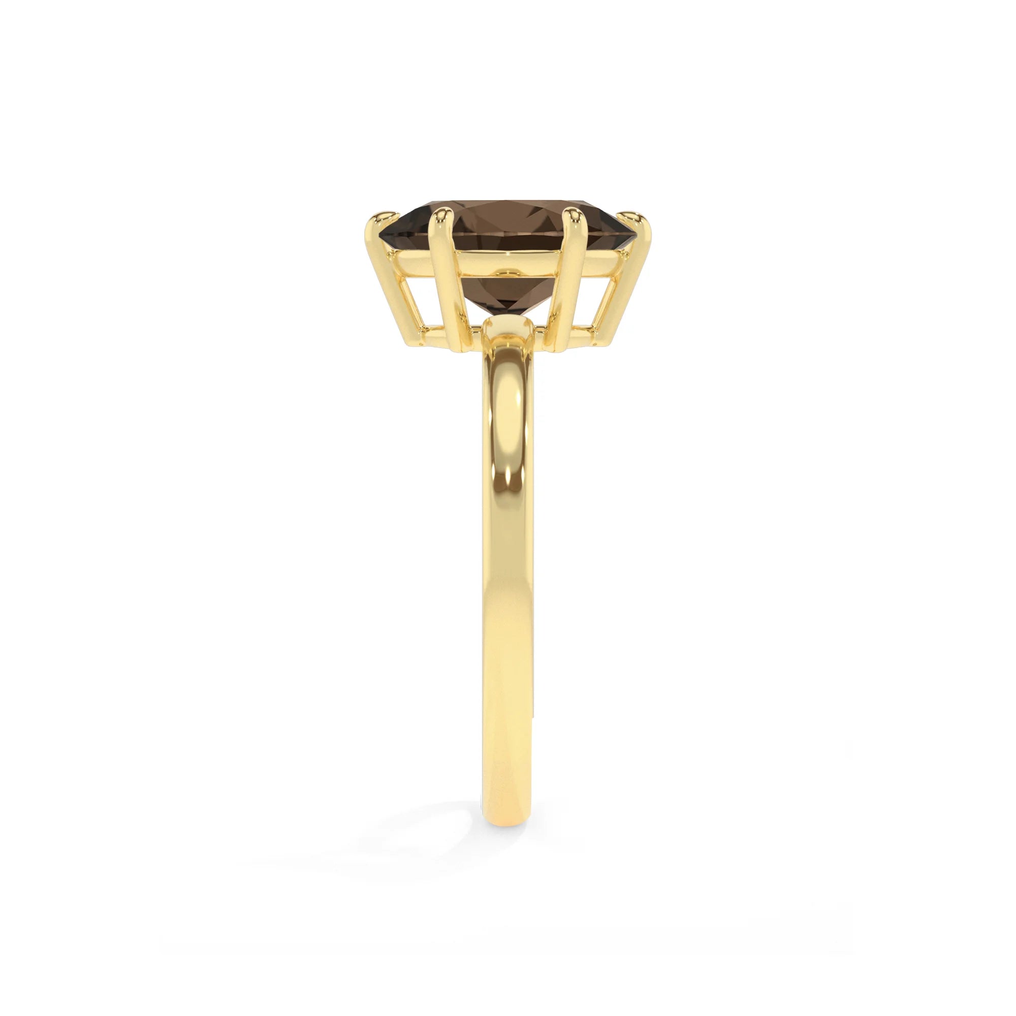 natural smoky-quartz oval solitaire rings in yellow gold