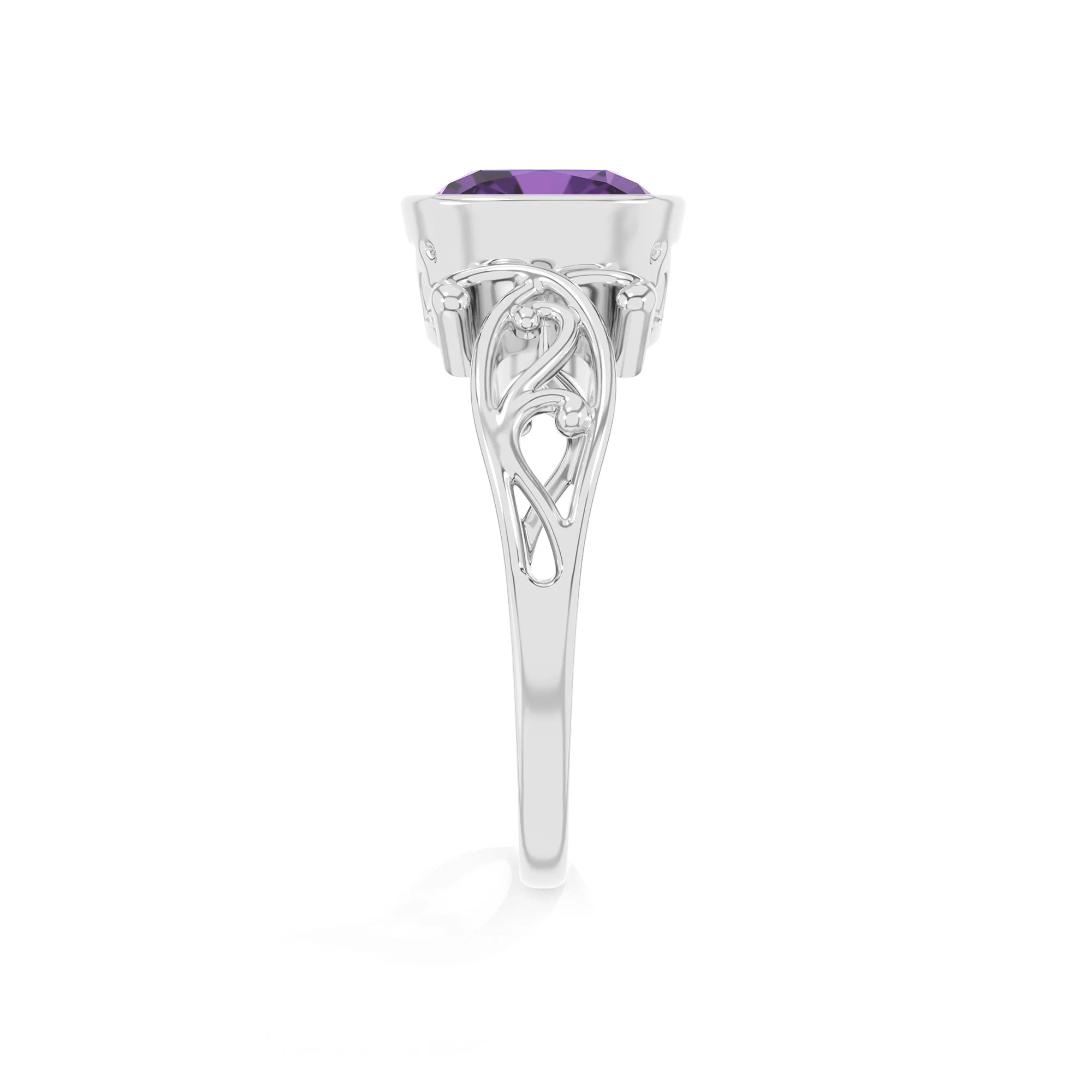 lab grown amethyst cushion solitaire rings in platinum