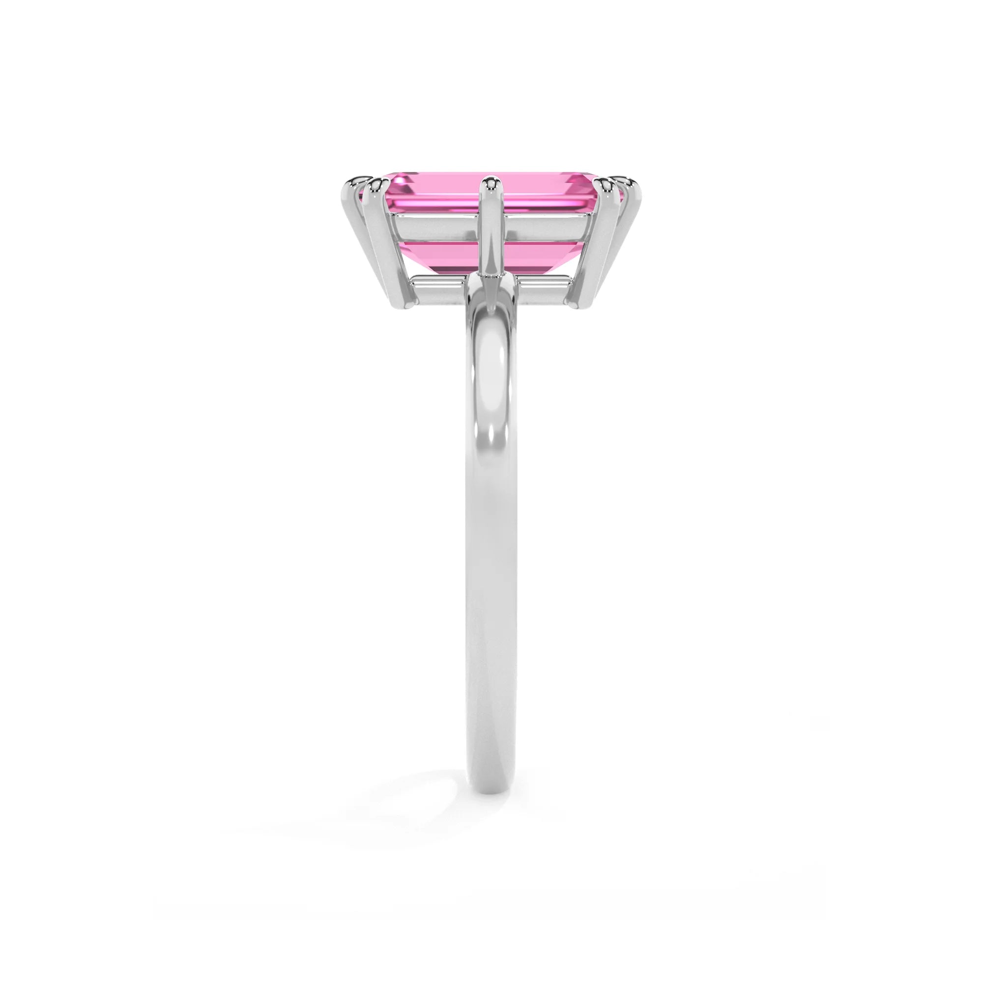 lab grown pink-sapphire emerald cut solitaire rings in platinum