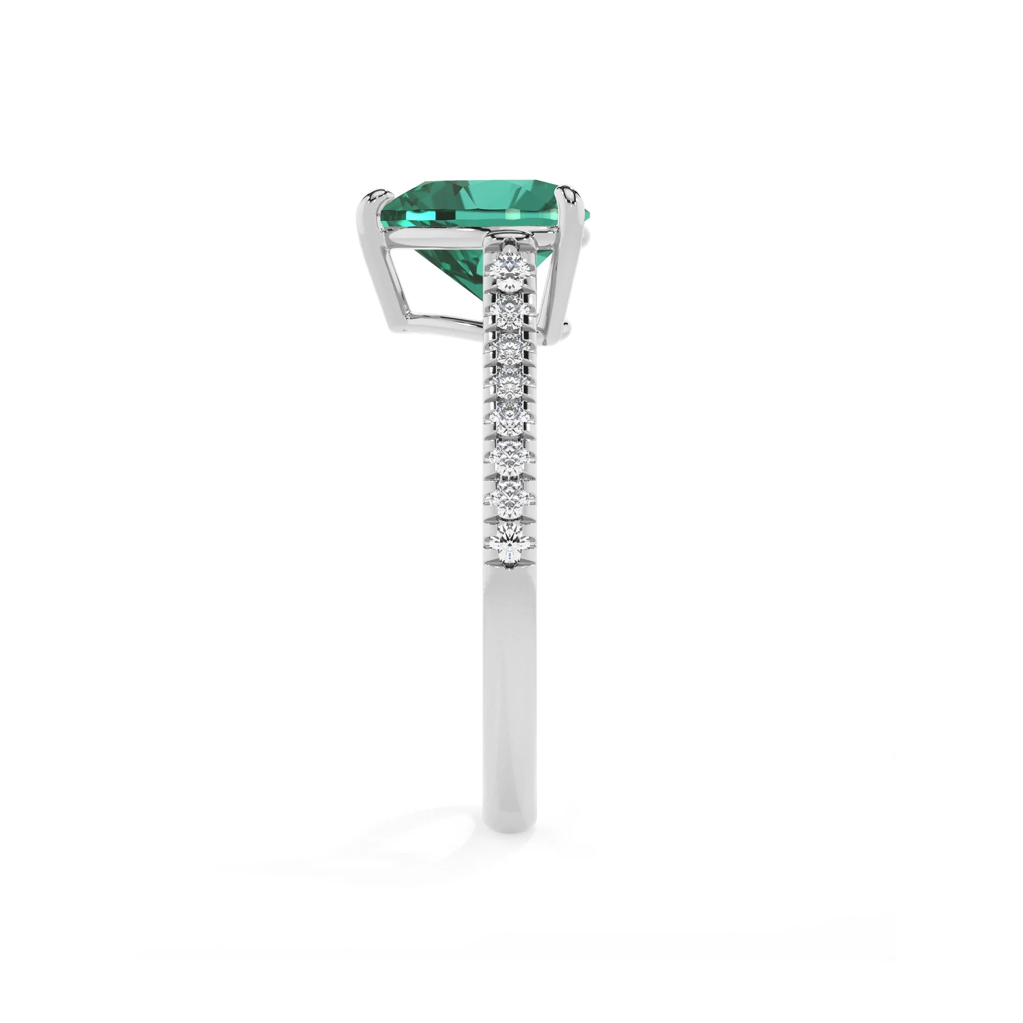lab grown emerald heart half eternity solitaire engagement rings in sterling silver