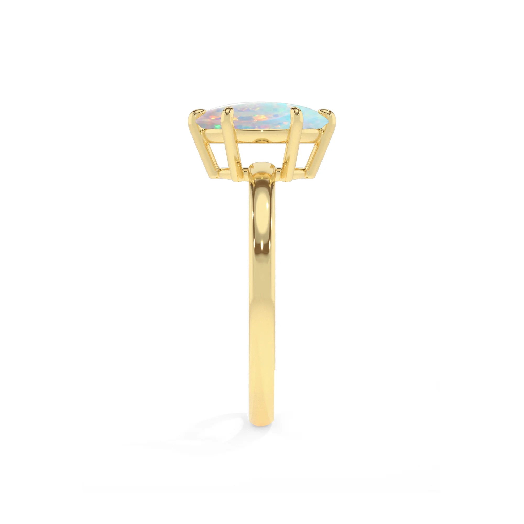 lab grown opal oval solitaire rings in yellow gold