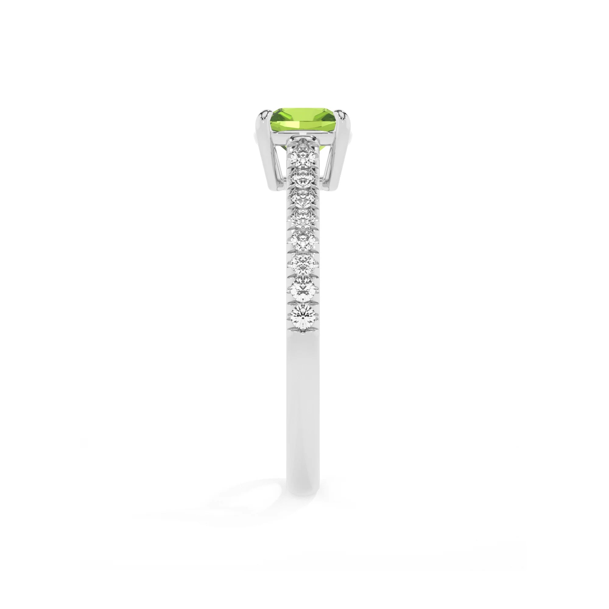 natural peridot cushion half eternity solitaire engagement rings in platinum