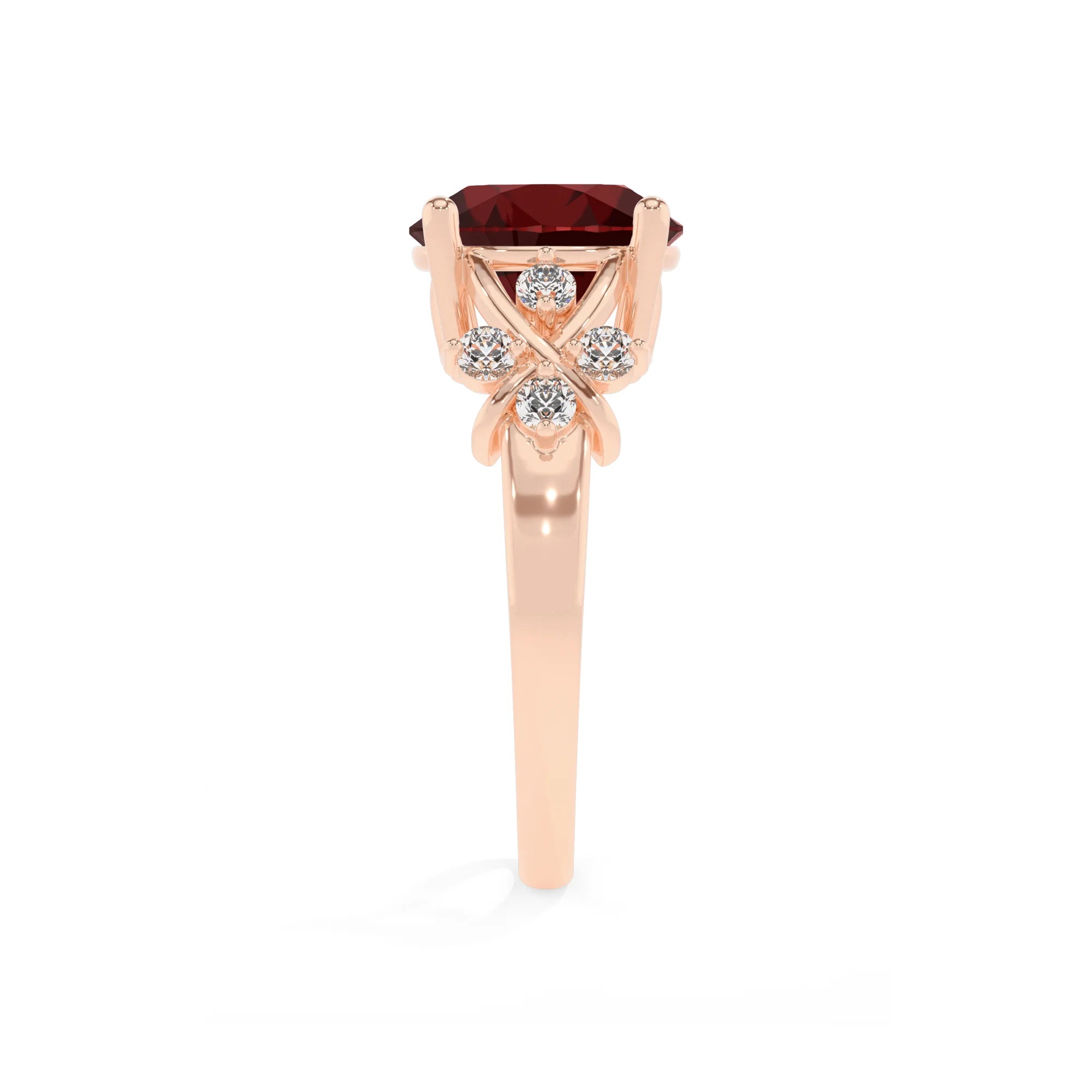natural garnet round solitaire rings in rose gold