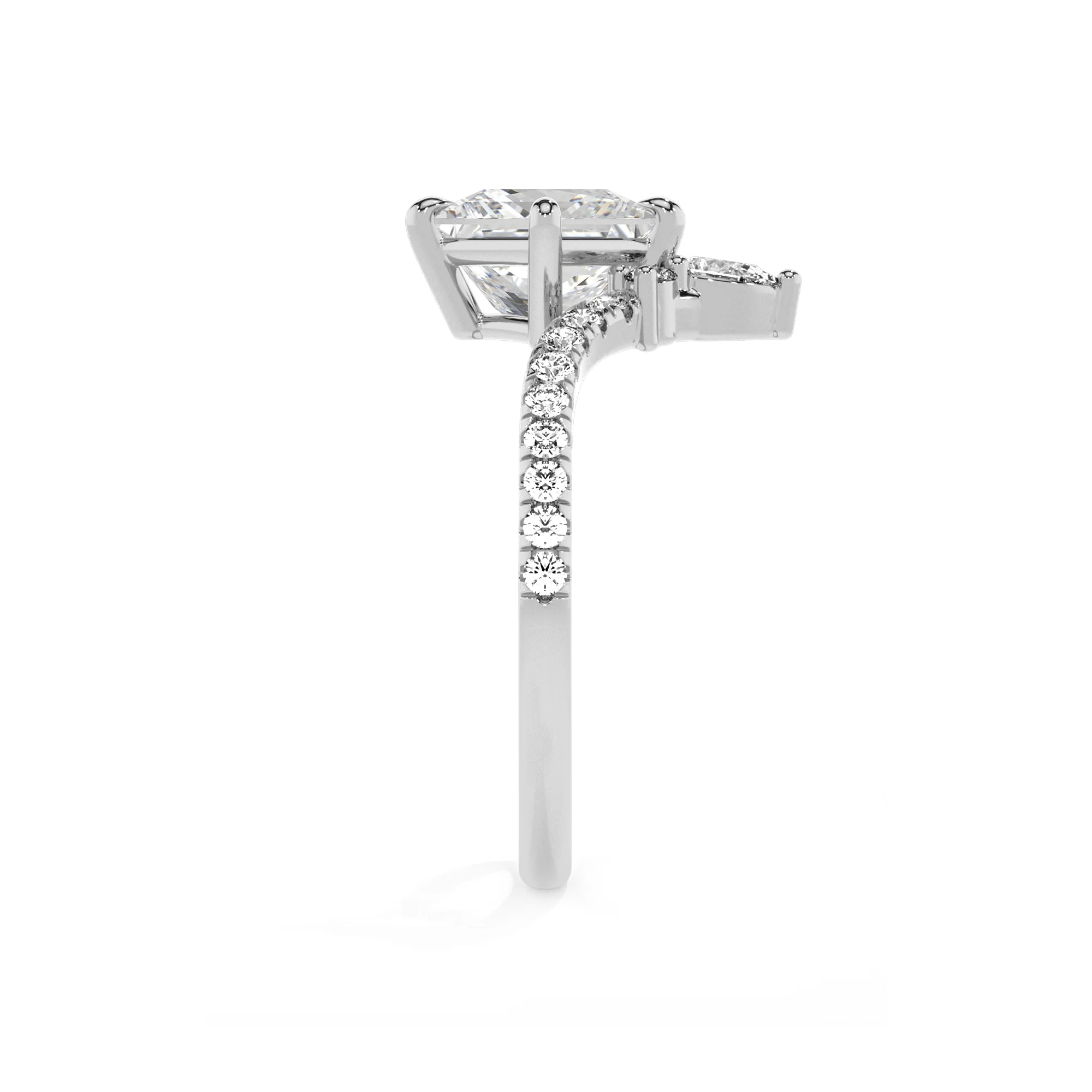 lab grown moissanite princess solitaire rings in white gold