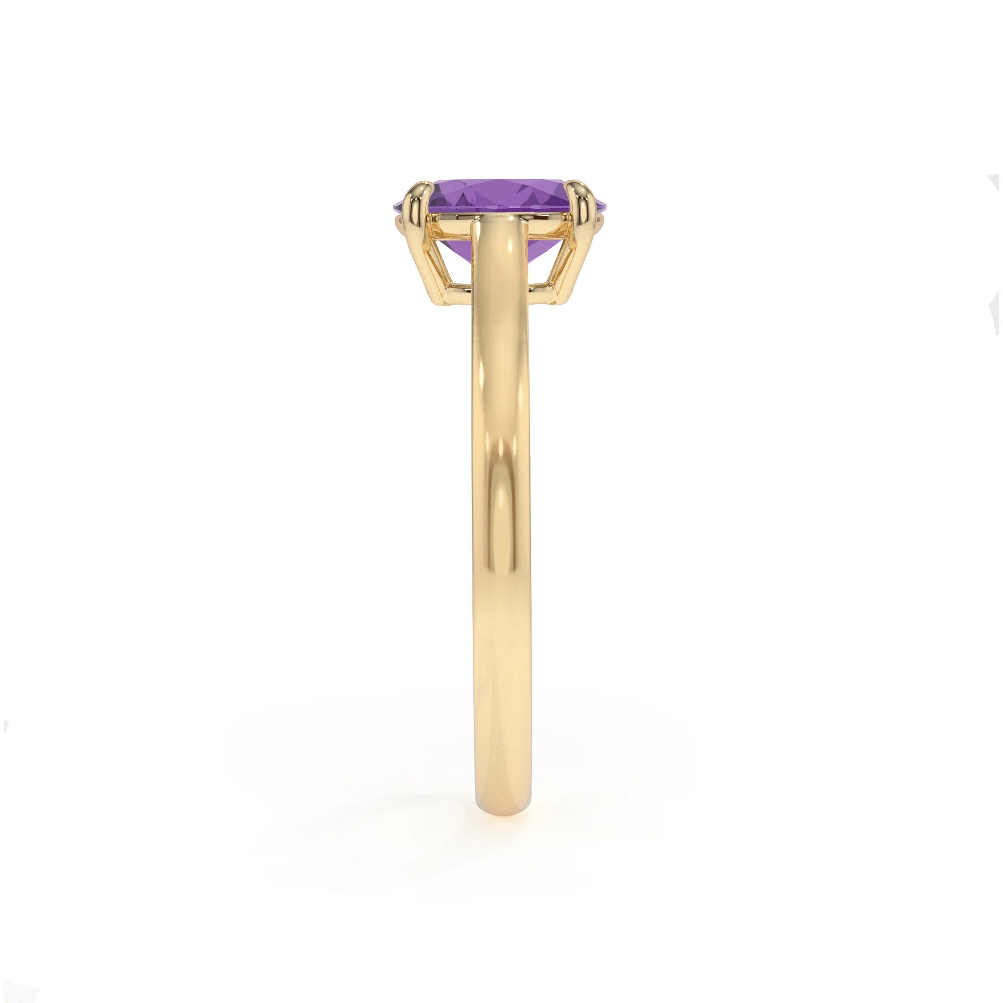 lab grown amethyst oval solitaire rings in yellow gold