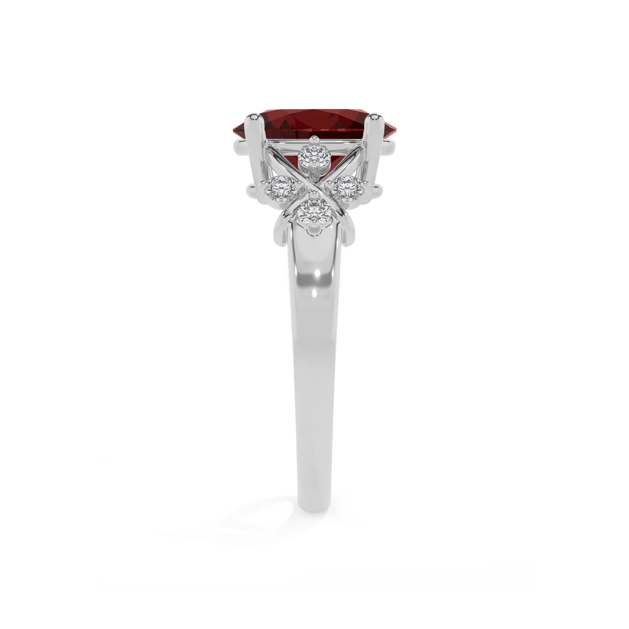 natural garnet oval solitaire rings in white gold