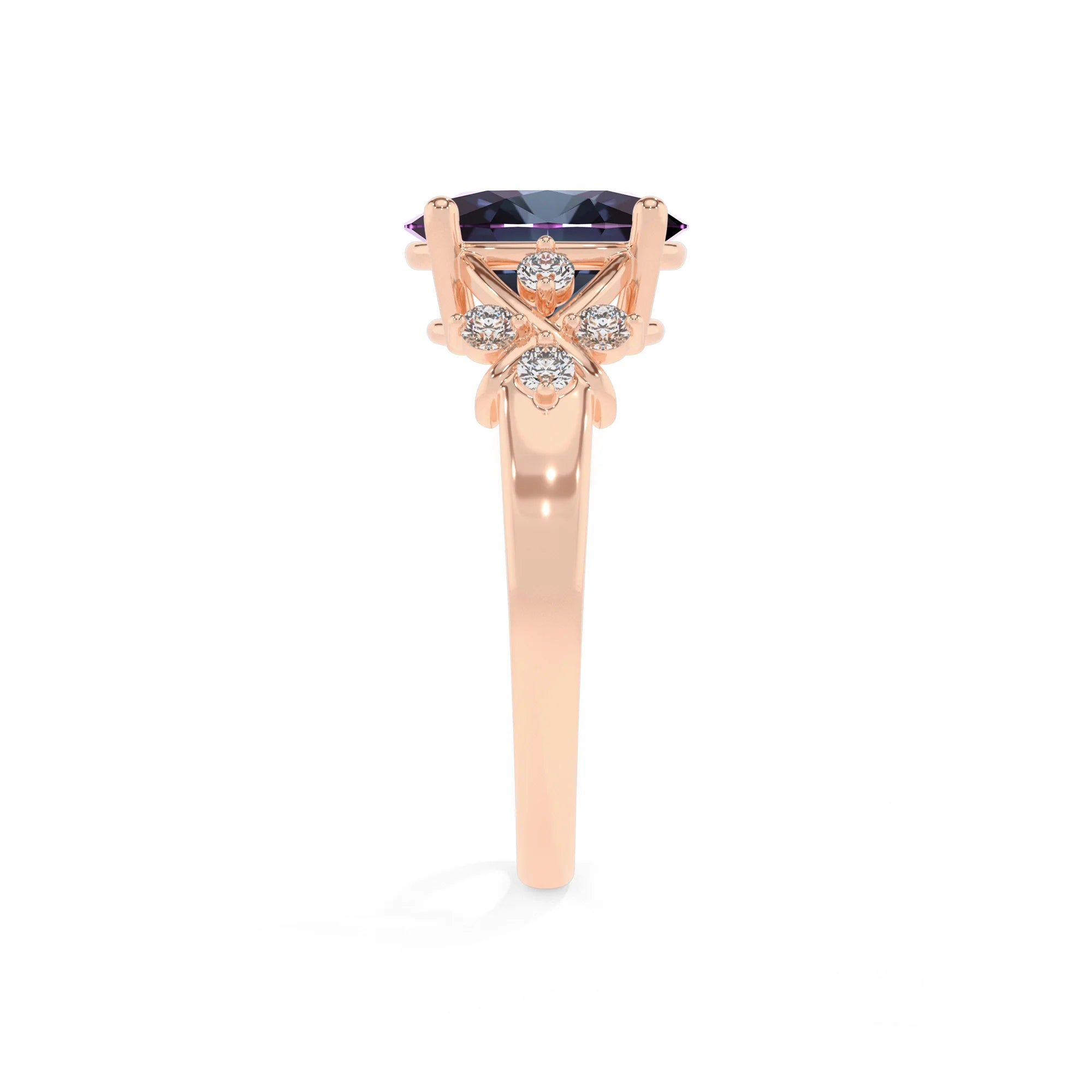 lab grown alexandrite oval solitaire rings in rose gold
