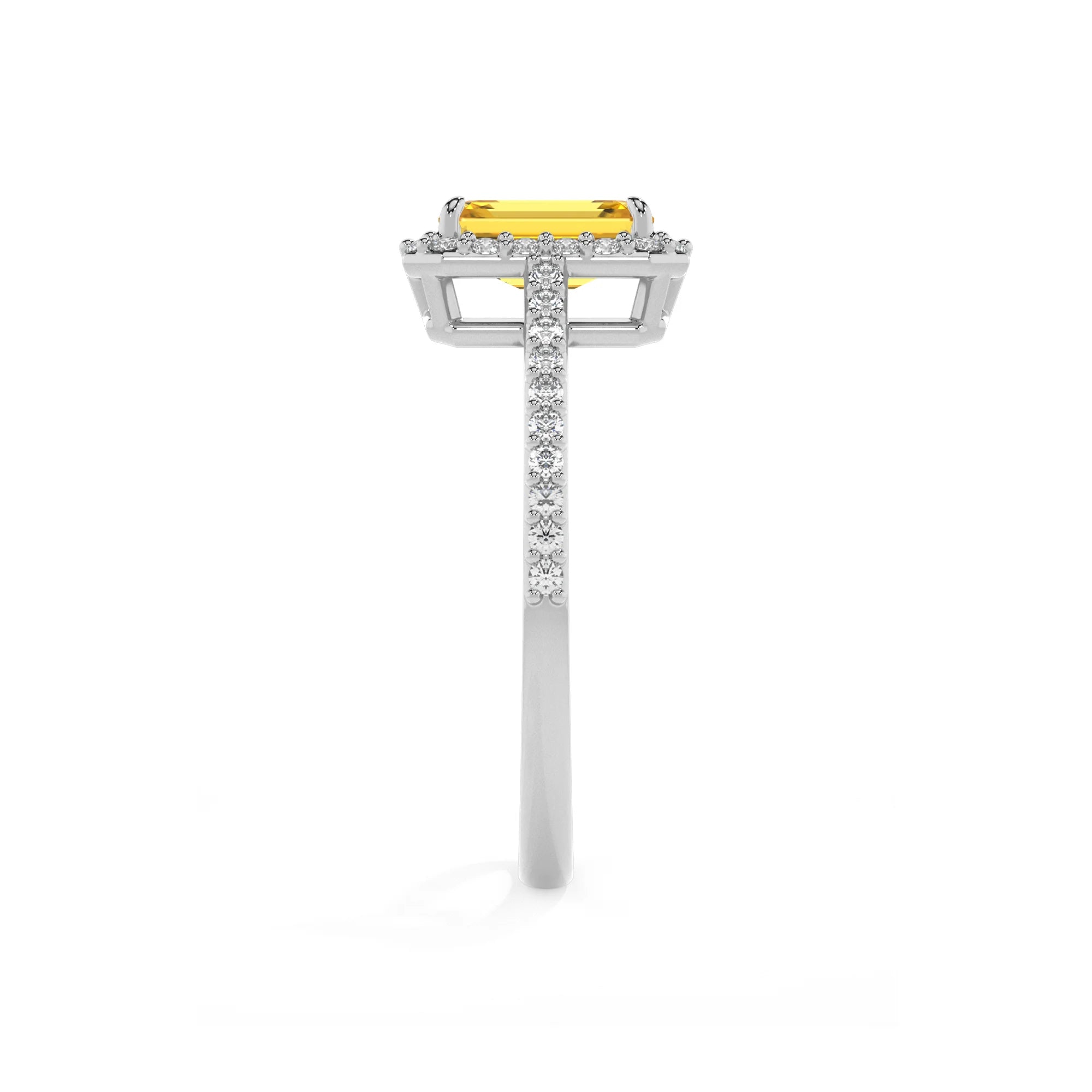 lab grown yellow-sapphire emerald cut solitaire rings in sterling silver