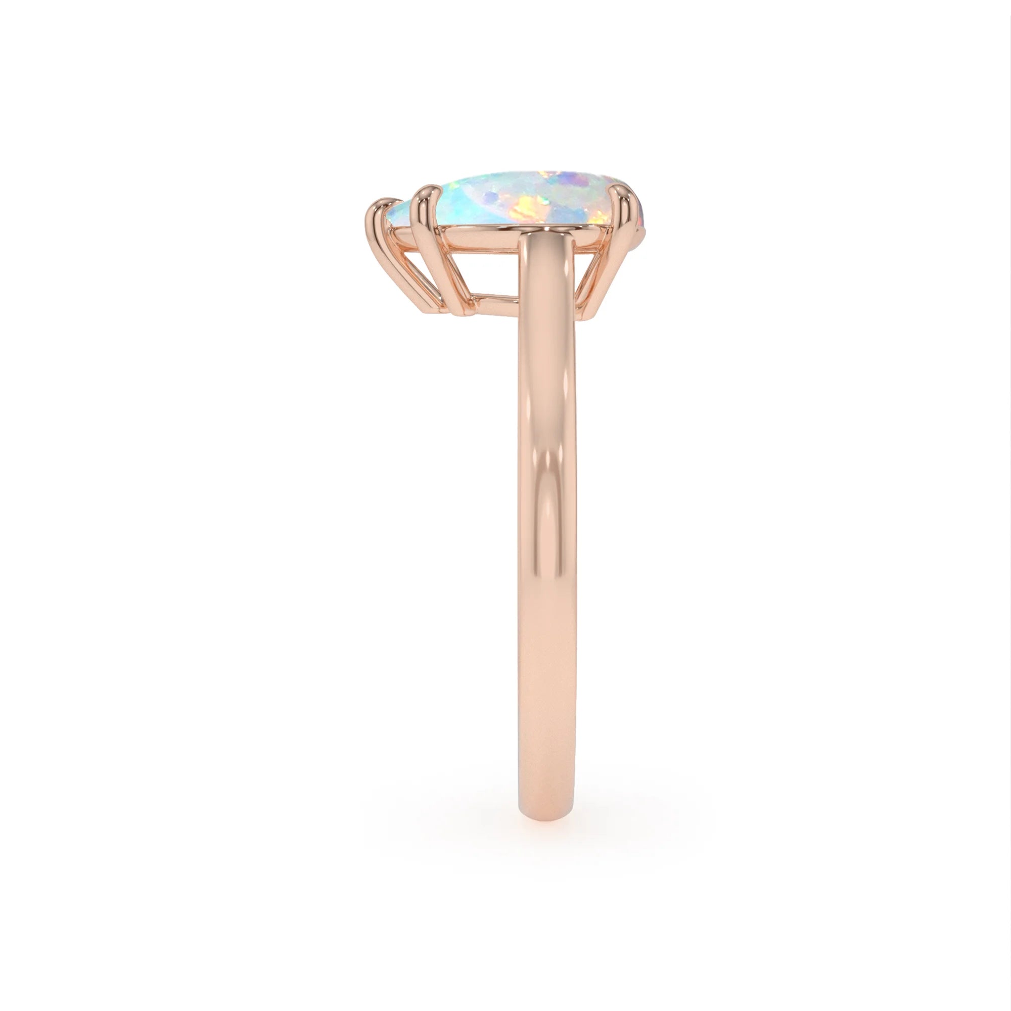 lab grown opal pear solitaire rings in rose gold