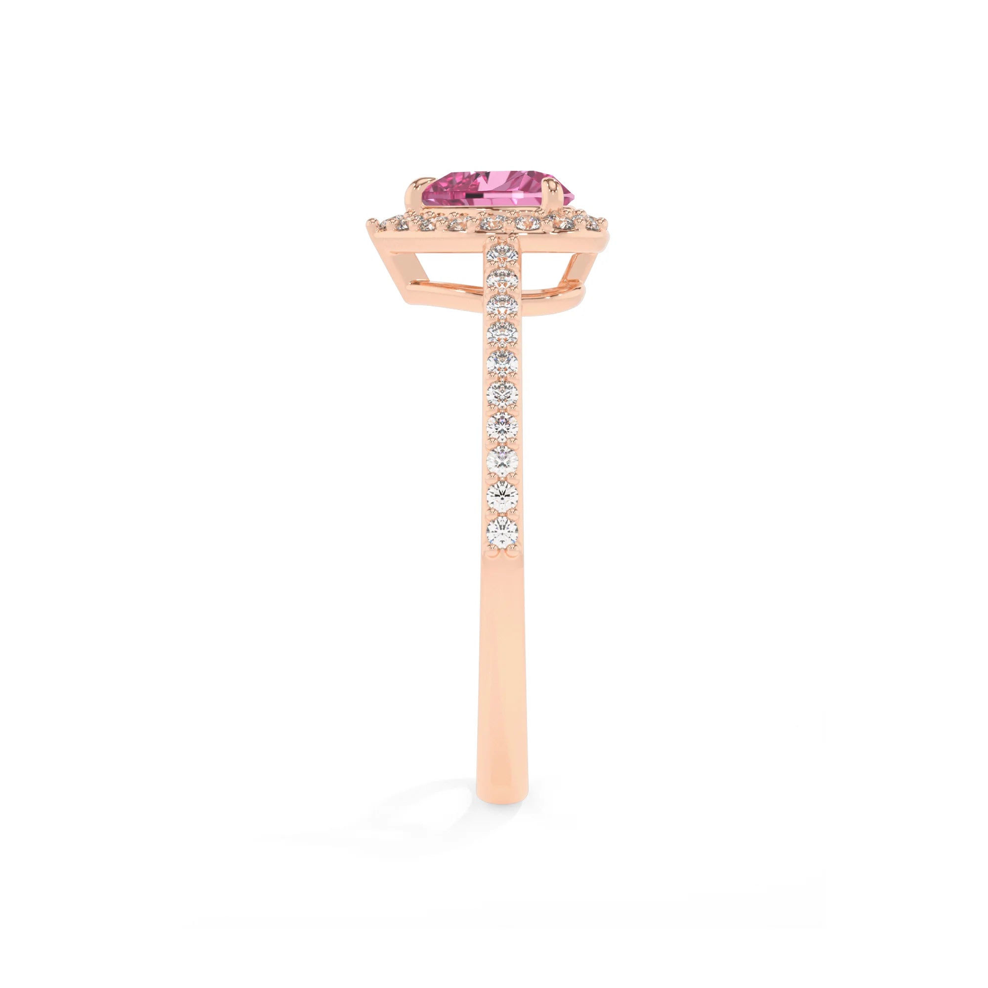 lab grown pink-sapphire heart solitaire rings in rose gold