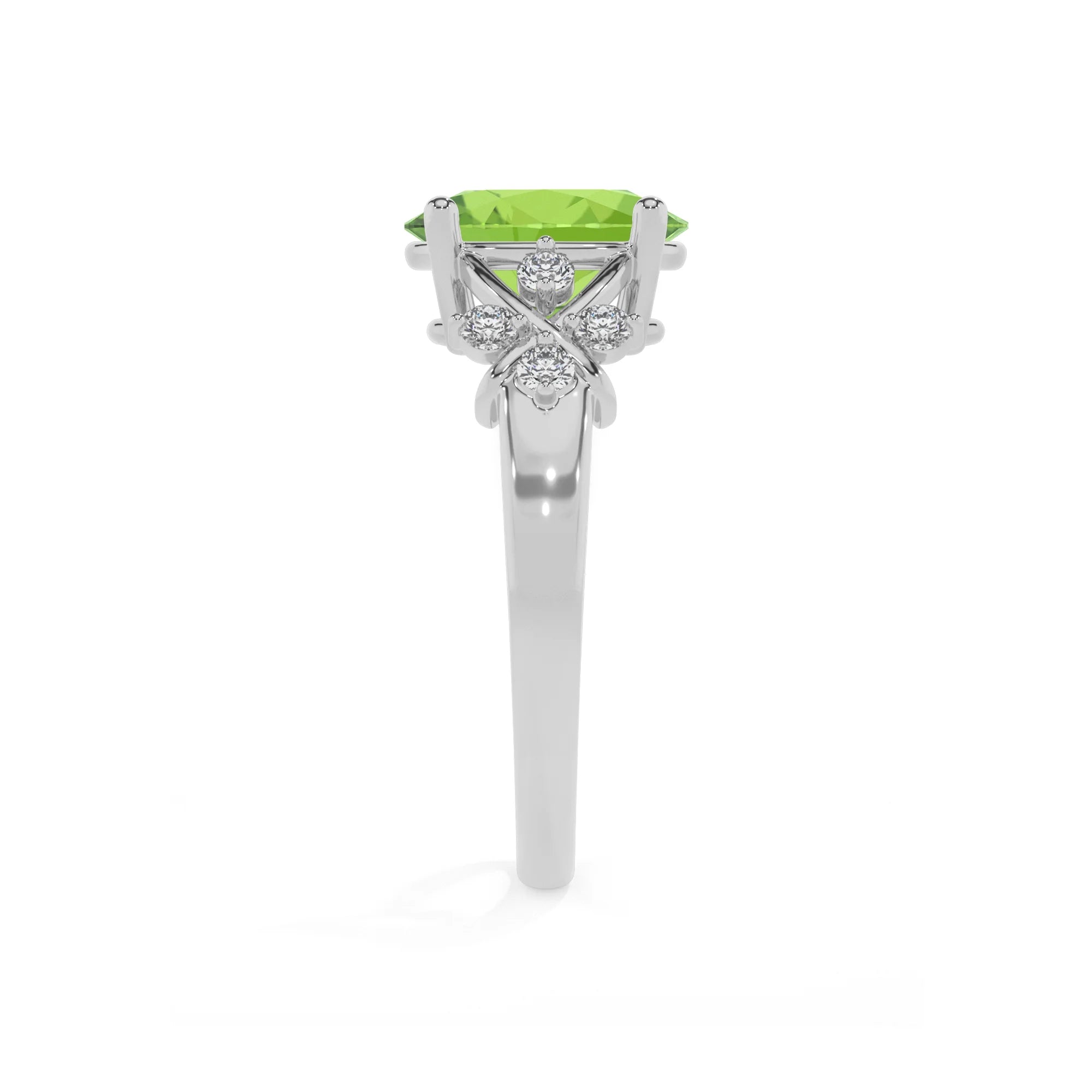 natural peridot oval solitaire rings in white gold