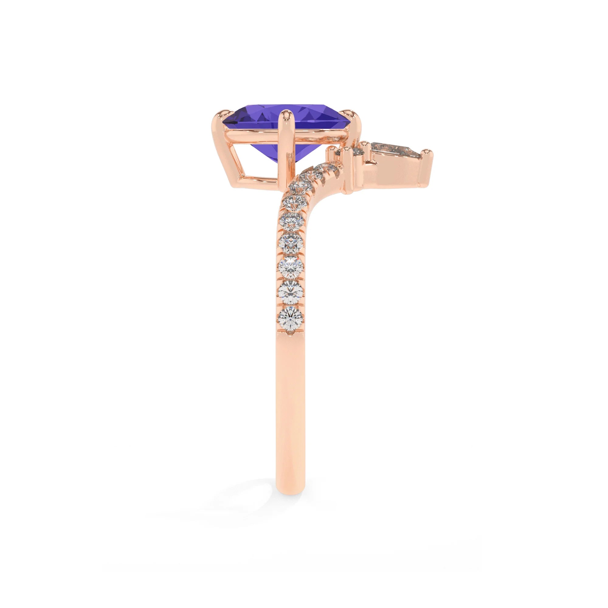lab grown tanzanite oval solitaire rings in rose gold