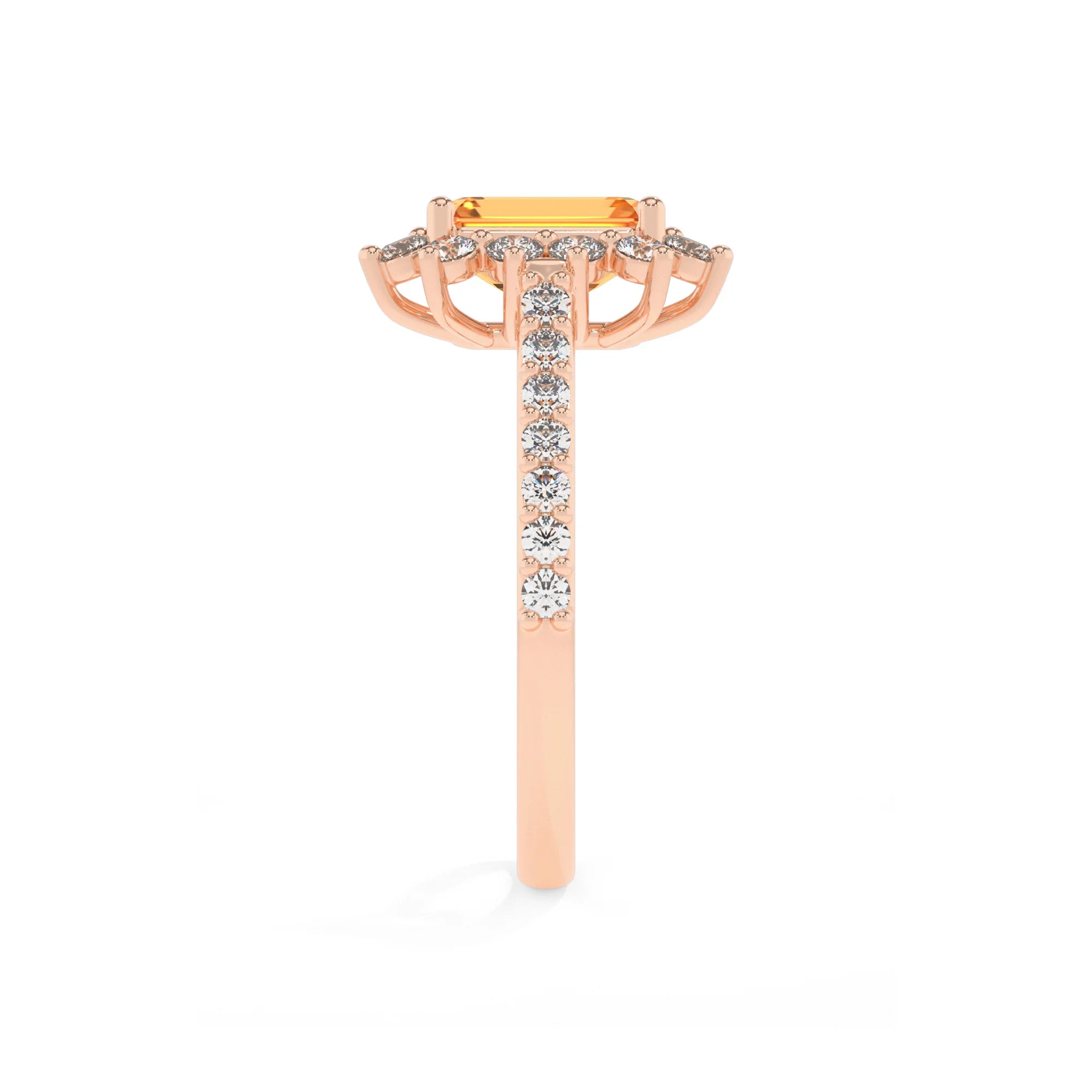 lab grown citrine emerald cut solitaire rings in rose gold