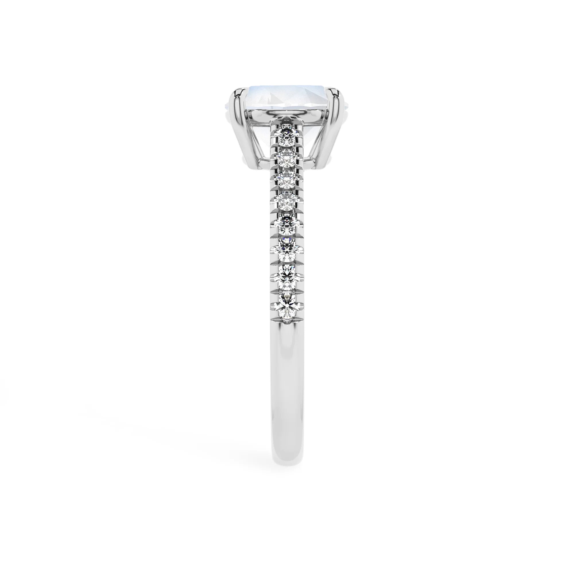 natural rainbow-moonstone round half eternity solitaire engagement rings in sterling silver