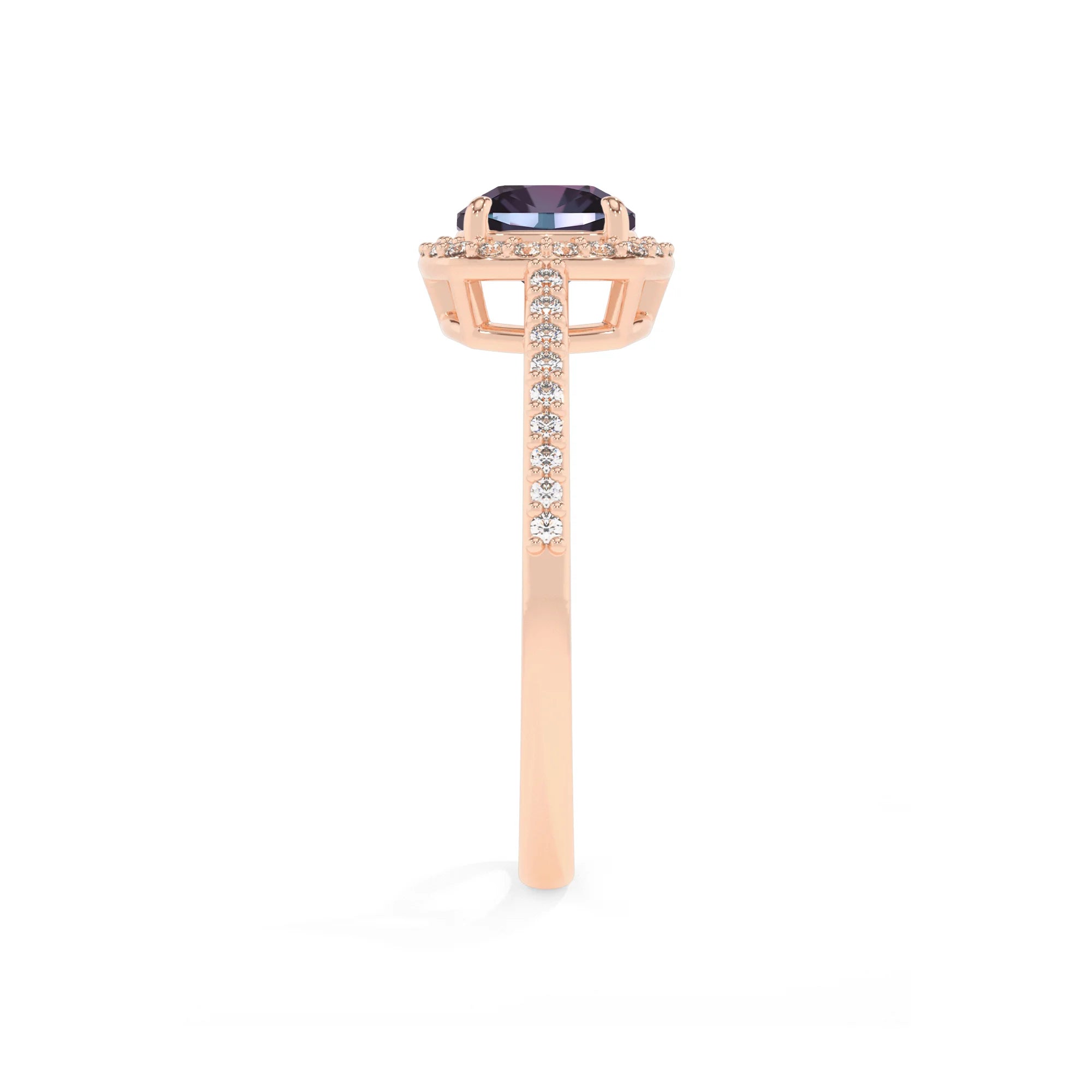 lab grown alexandrite cushion solitaire rings in rose gold