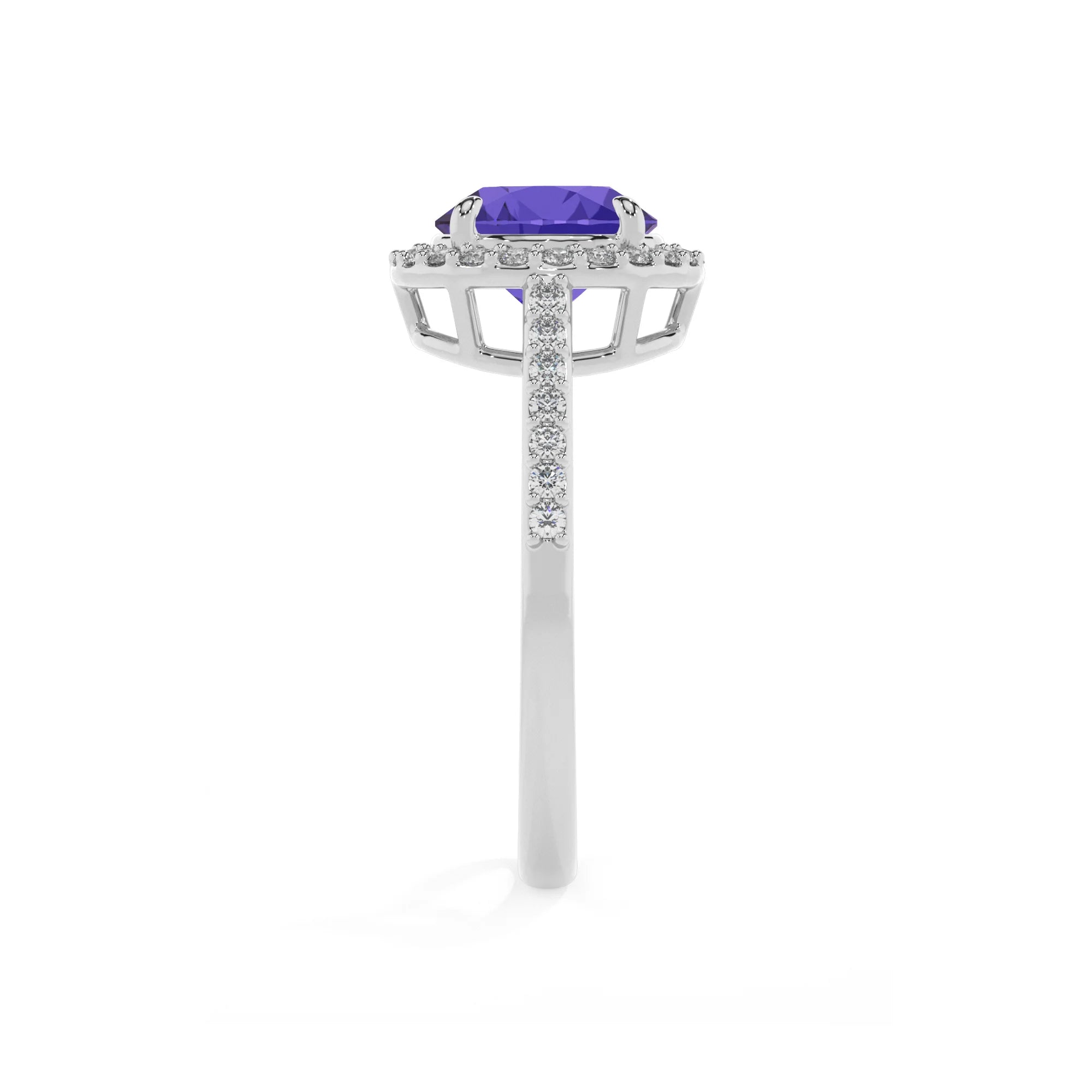 lab grown tanzanite round solitaire rings in white gold
