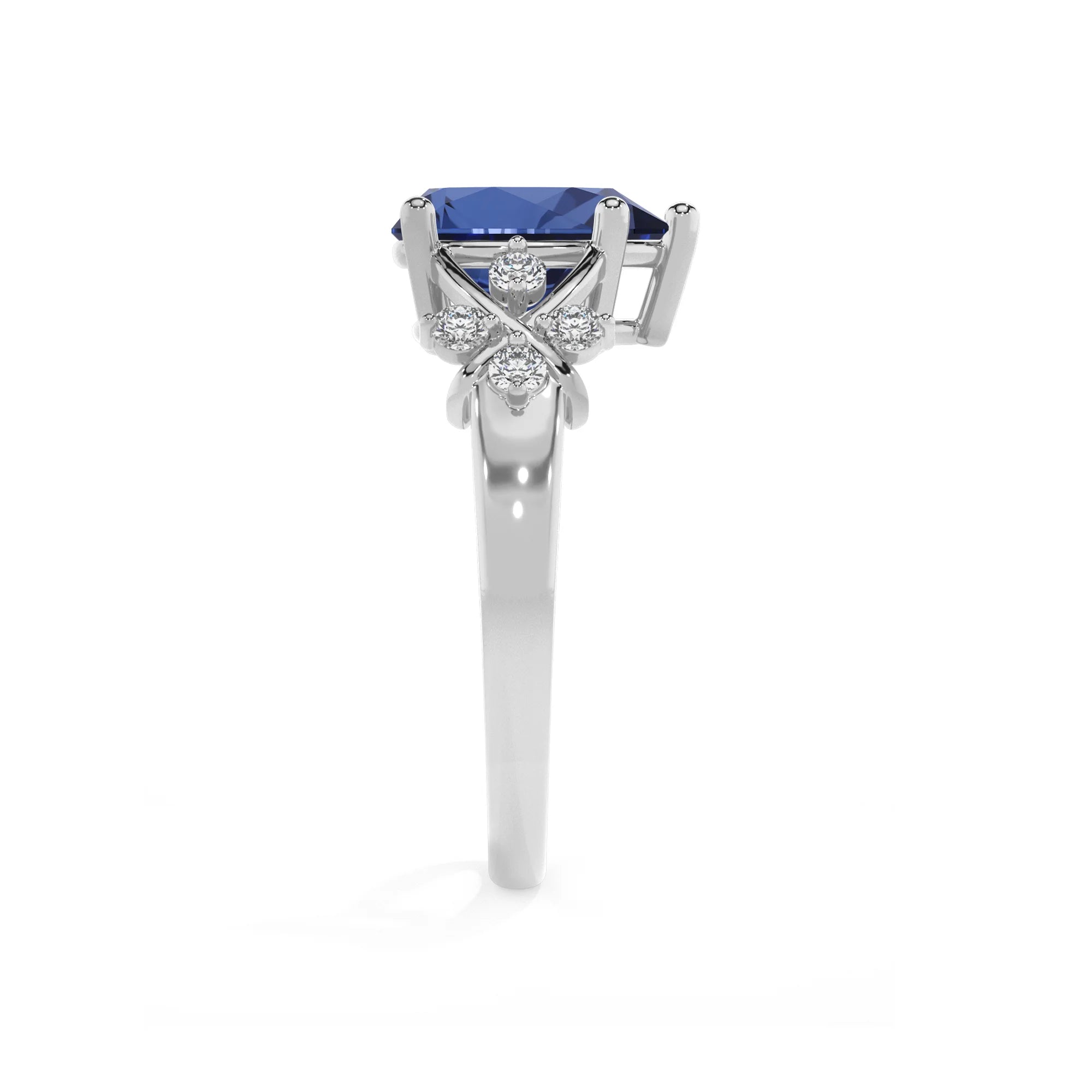 lab grown blue-sapphire pear solitaire rings in platinum