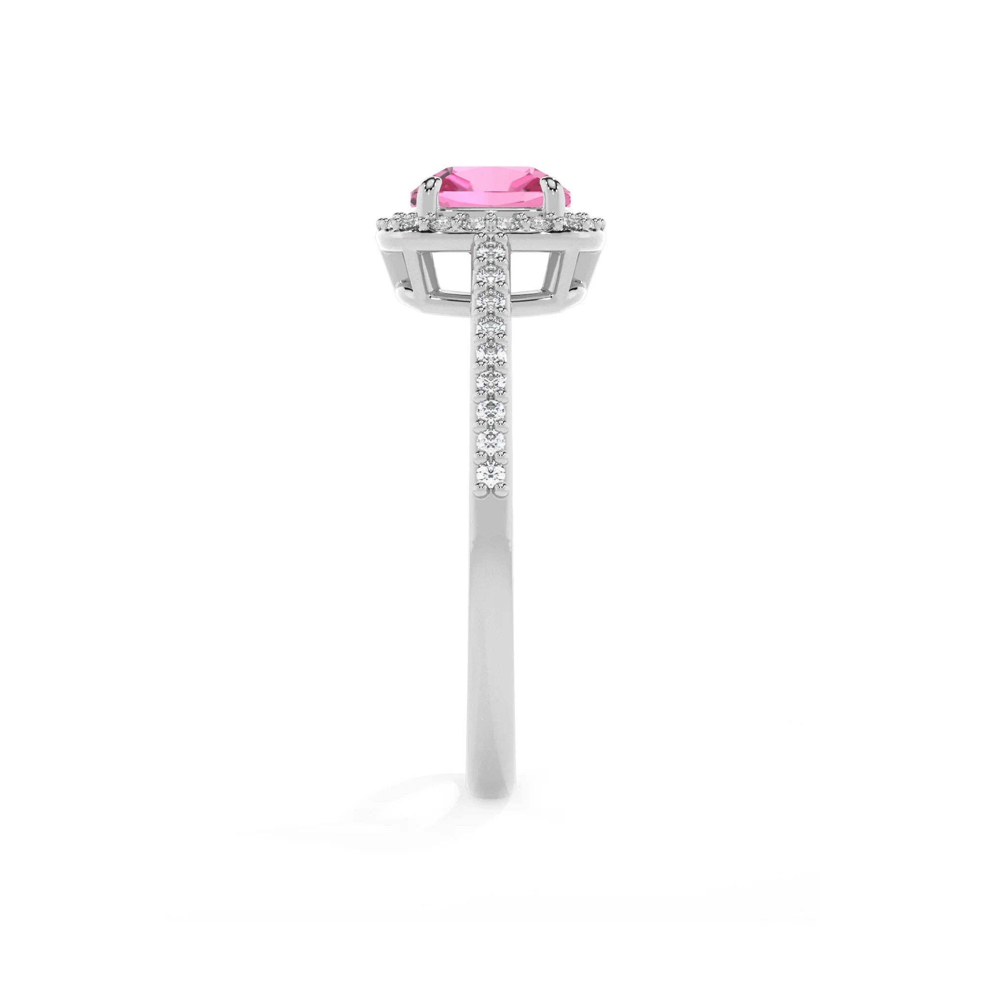 lab grown pink-sapphire cushion solitaire rings in sterling silver