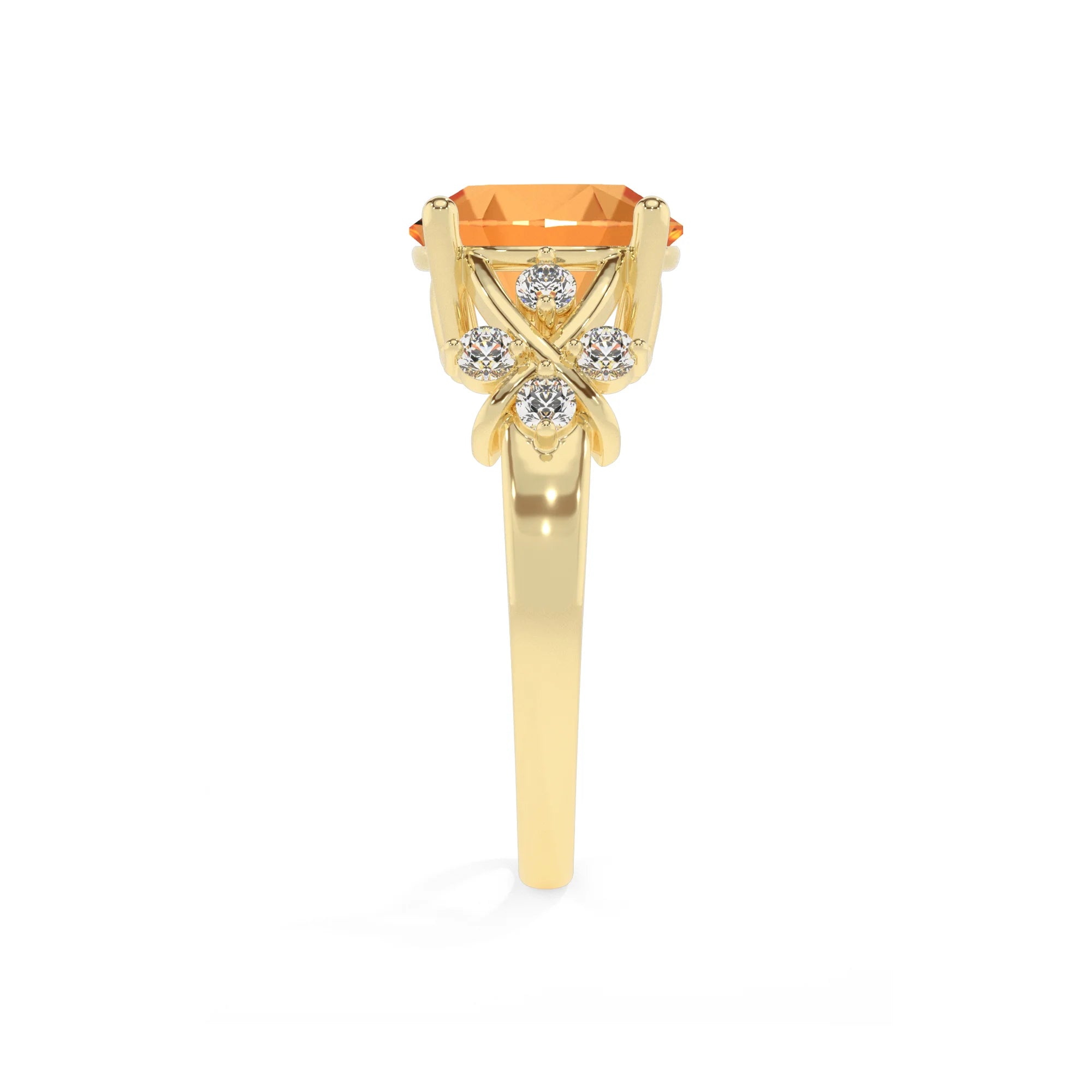 lab grown citrine round solitaire rings in yellow gold