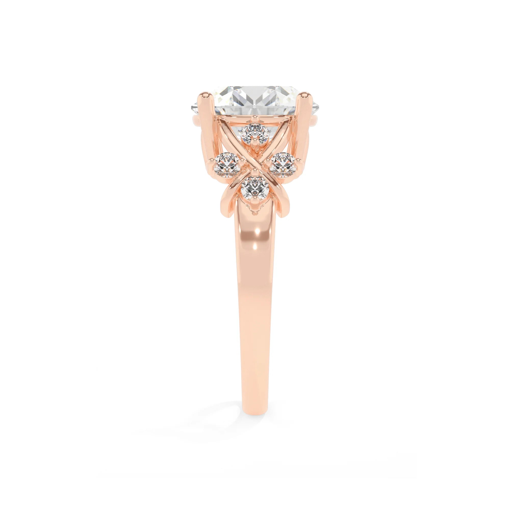 lab grown moissanite round solitaire rings in rose gold