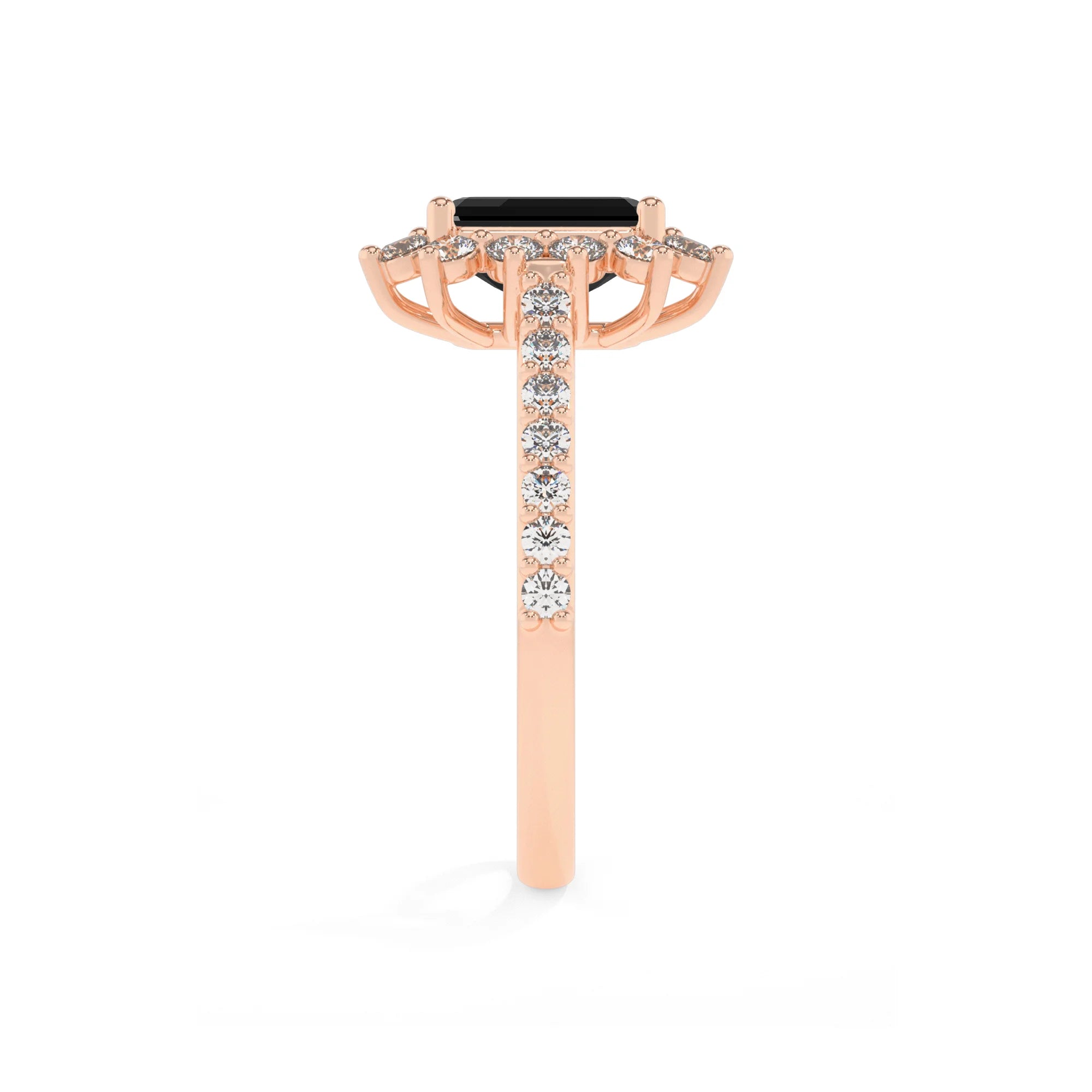 natural black-onyx emerald cut solitaire rings in rose gold
