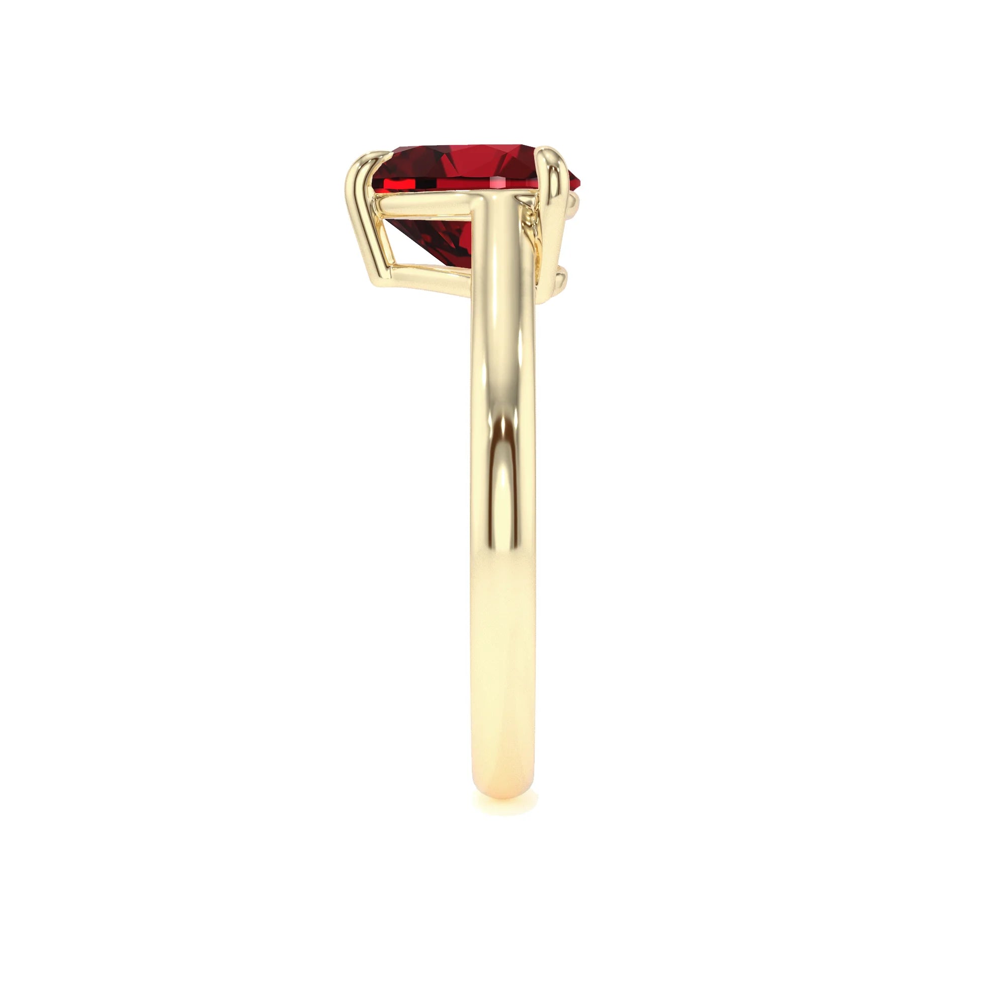 lab grown ruby heart solitaire rings in yellow gold