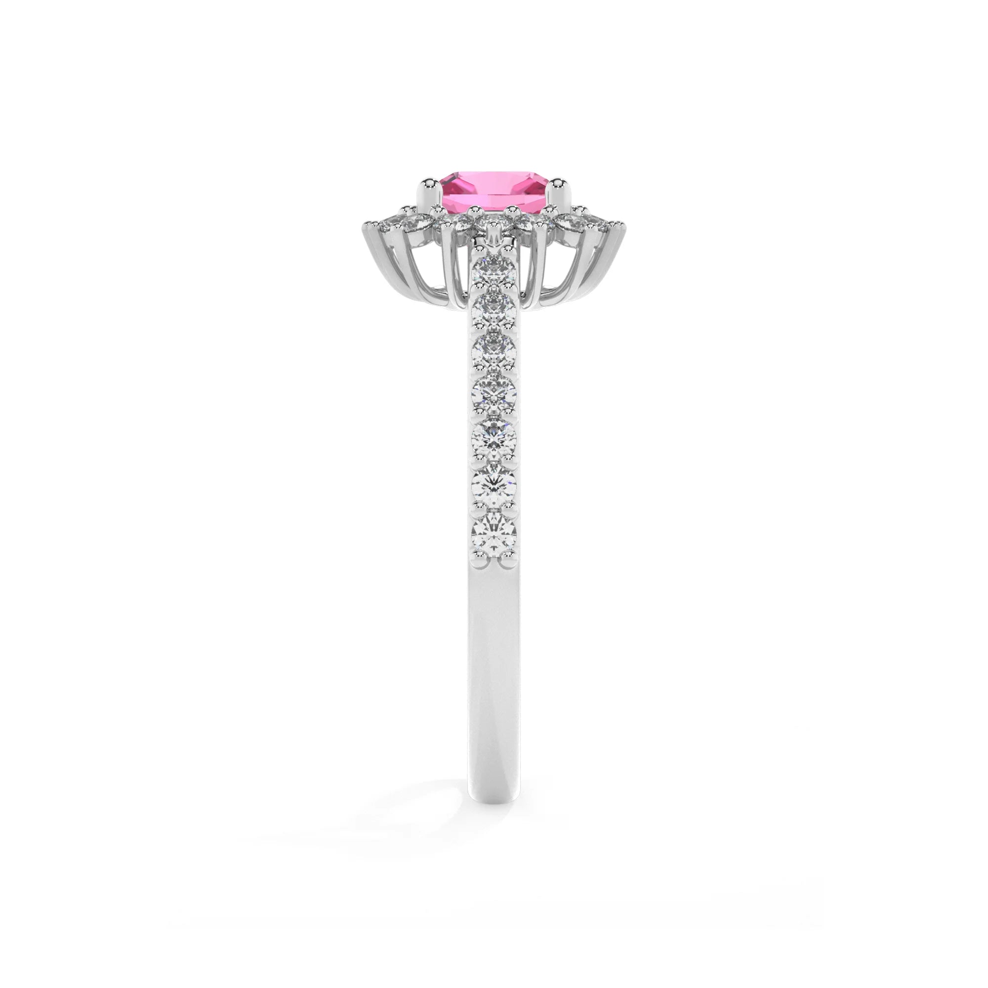 lab grown pink-sapphire cushion solitaire rings in white gold