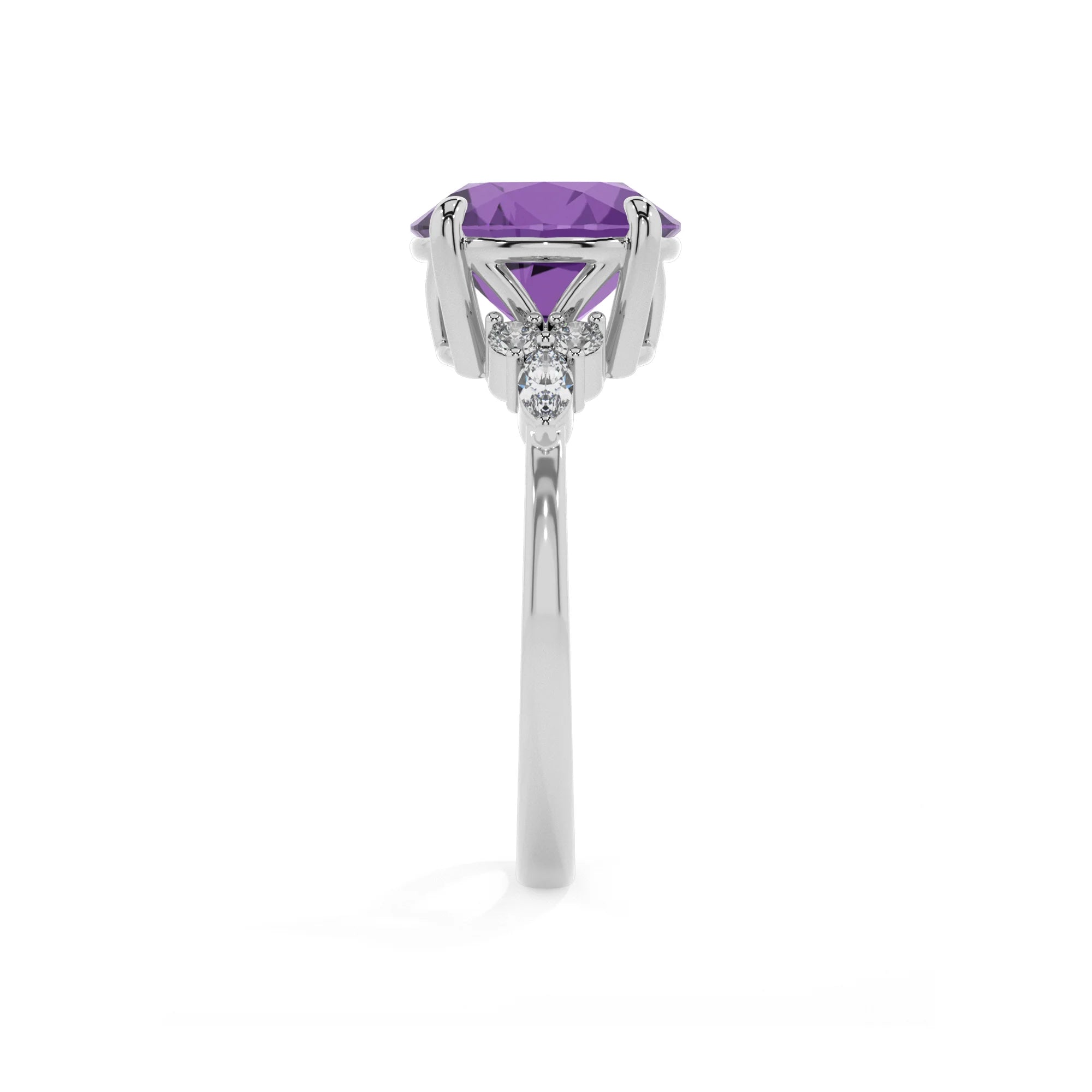 lab grown amethyst round solitaire rings in white gold