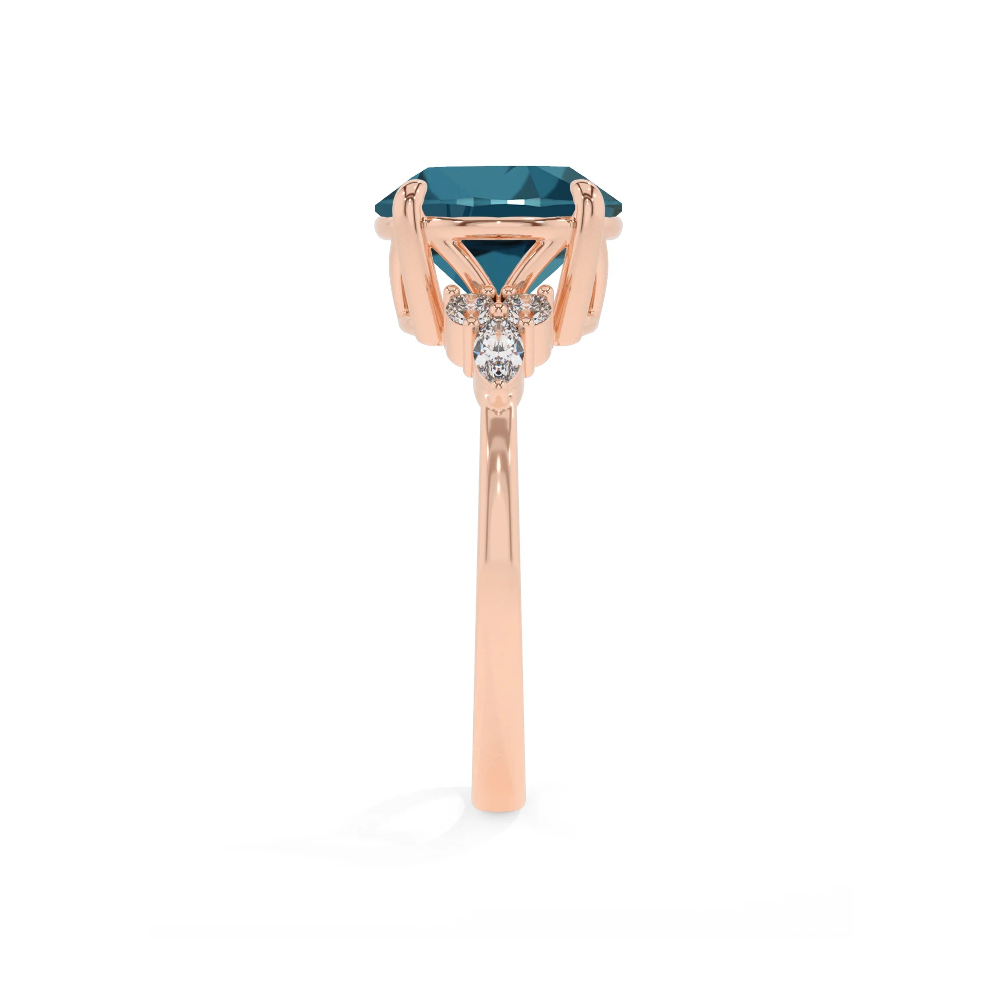 natural london-blue-topaz round solitaire rings in rose gold
