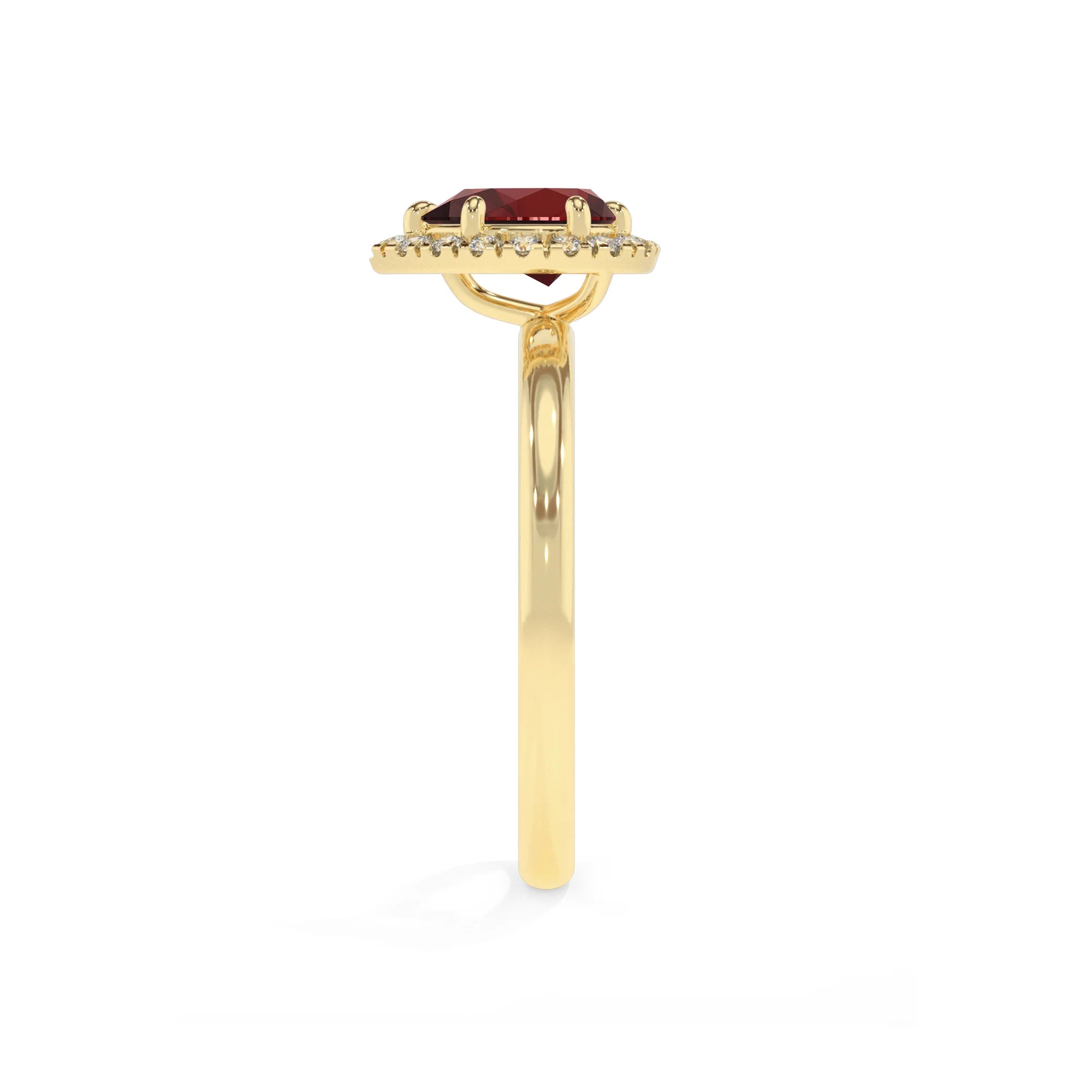 natural garnet pear solitaire rings in yellow gold