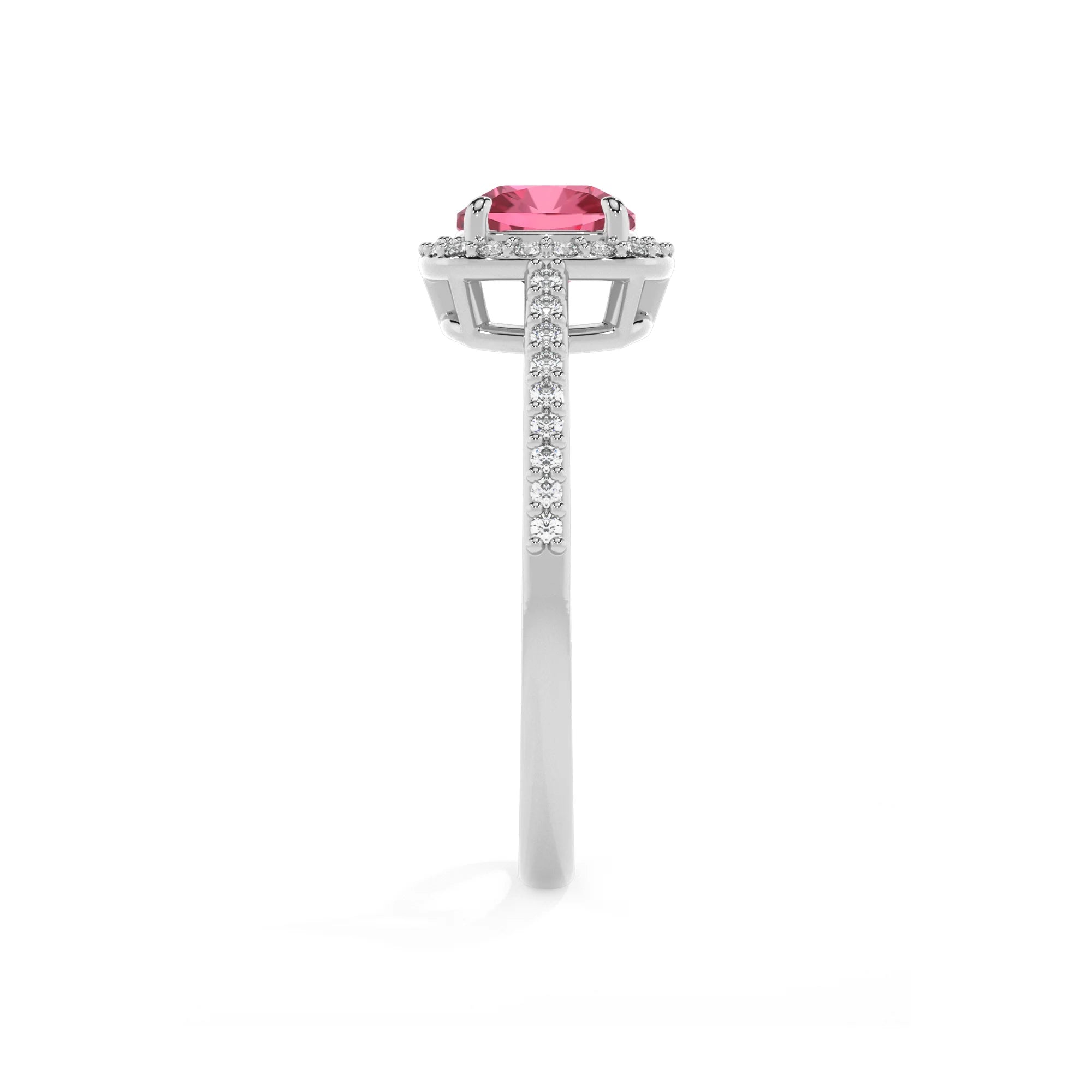 lab grown pink-tourmaline cushion solitaire rings in sterling silver