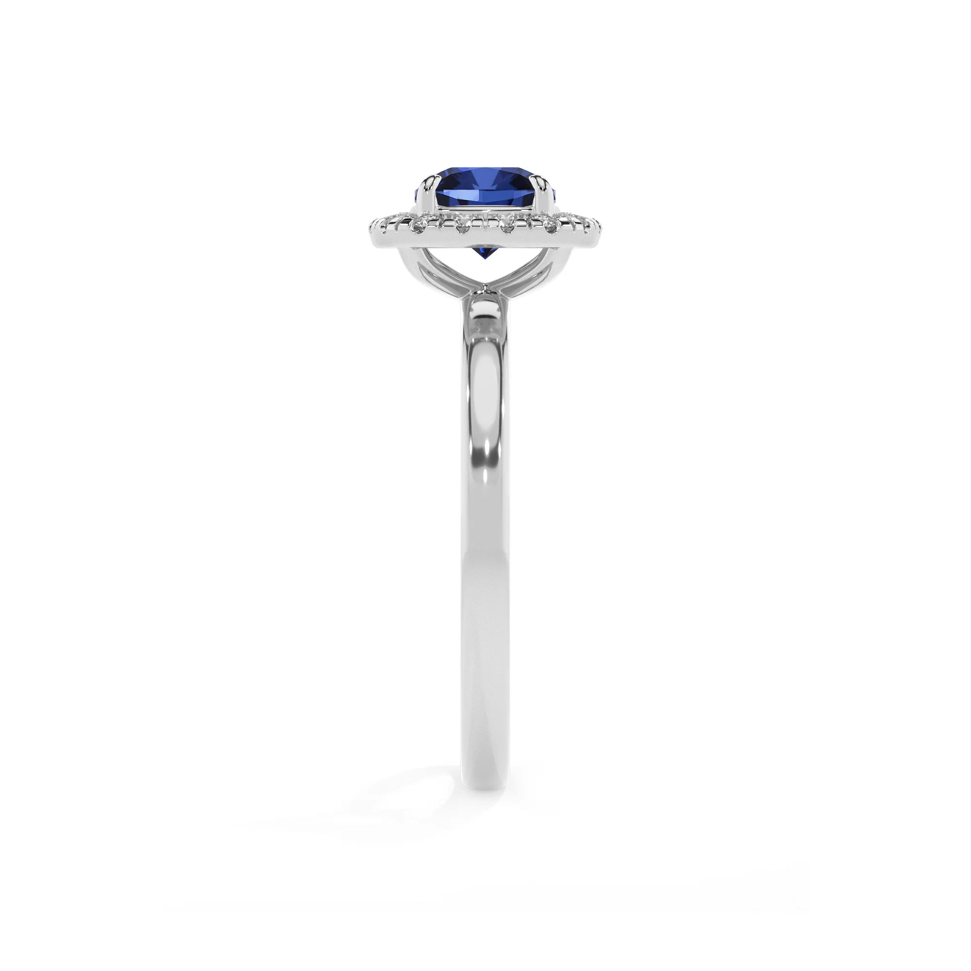 lab grown blue-sapphire cushion solitaire rings in white gold