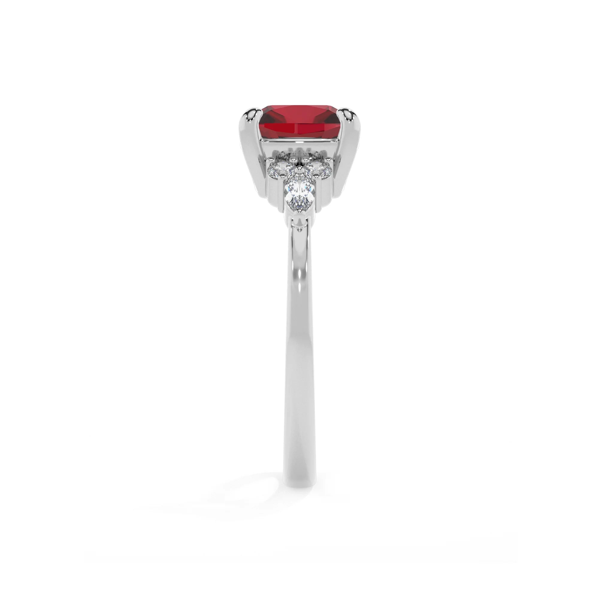 lab grown ruby cushion solitaire rings in white gold