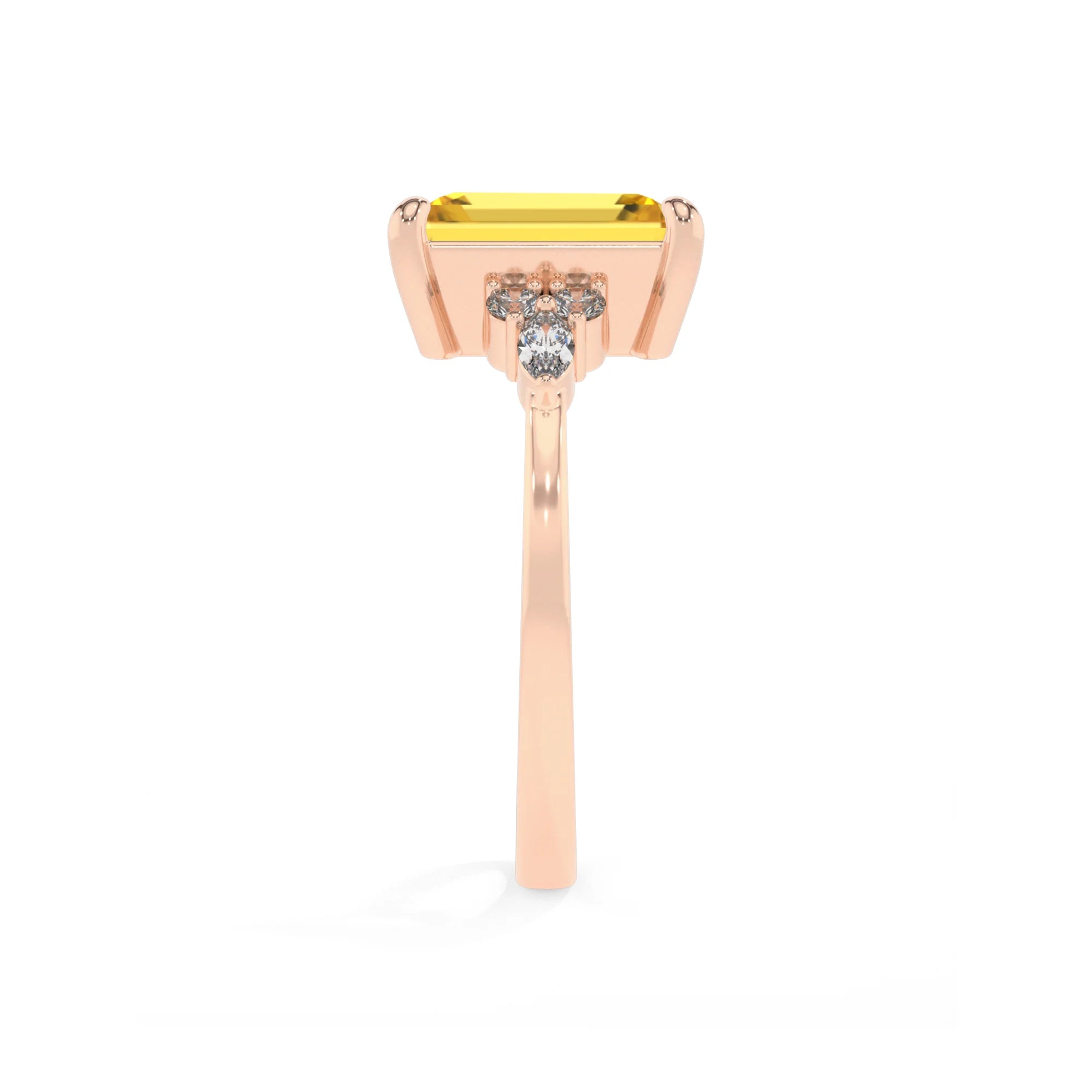 lab grown yellow-sapphire emerald cut solitaire rings in rose gold