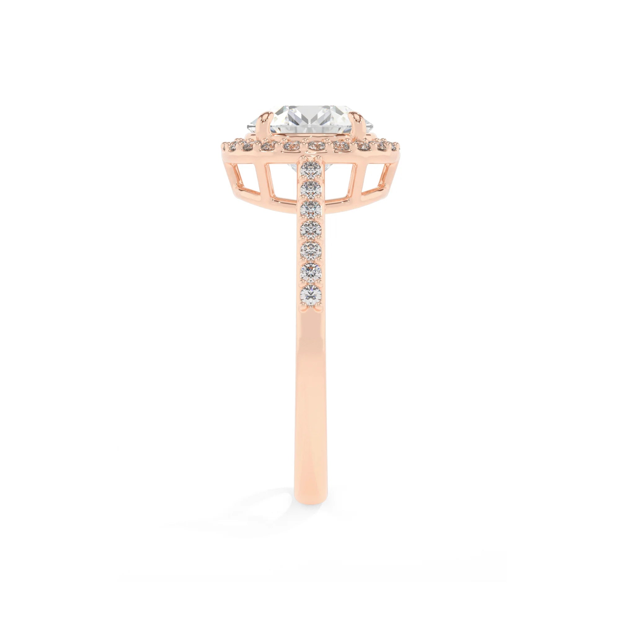 lab grown moissanite round solitaire rings in rose gold