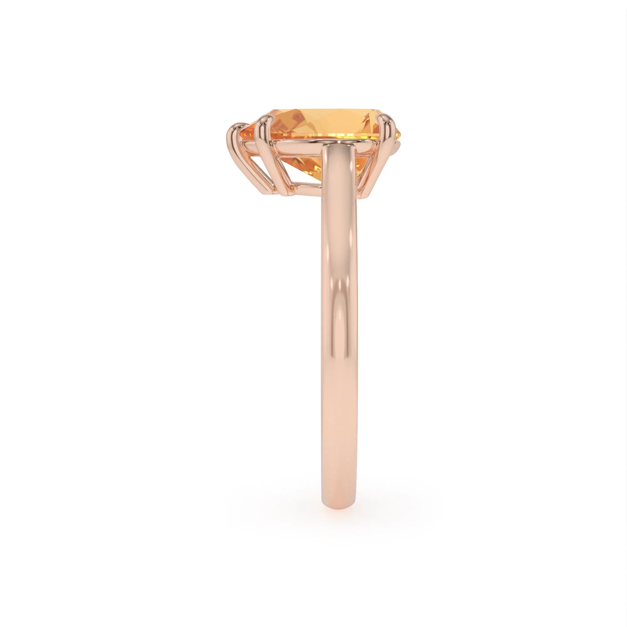 lab grown citrine pear solitaire rings in rose gold