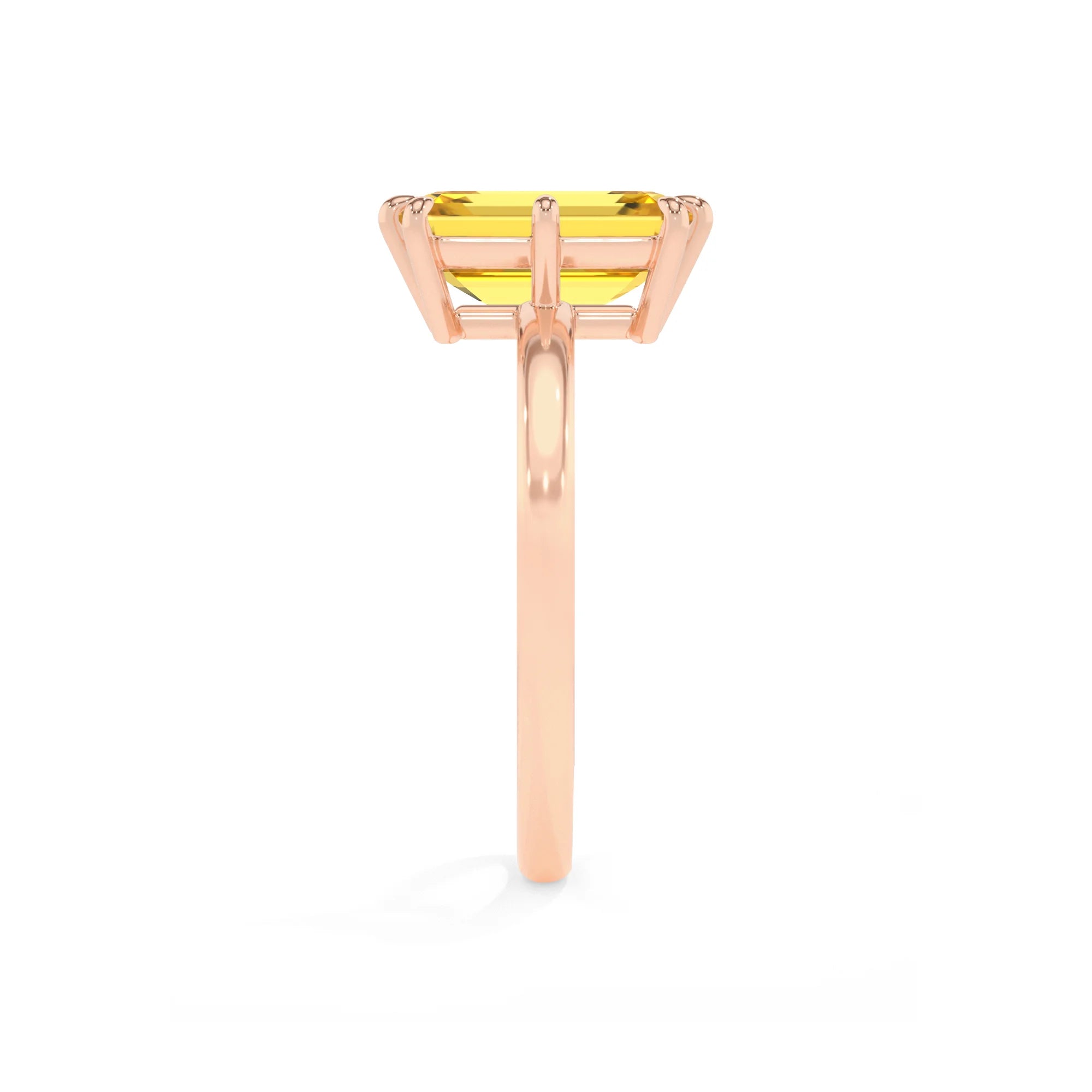 lab grown yellow-sapphire emerald cut solitaire rings in rose gold