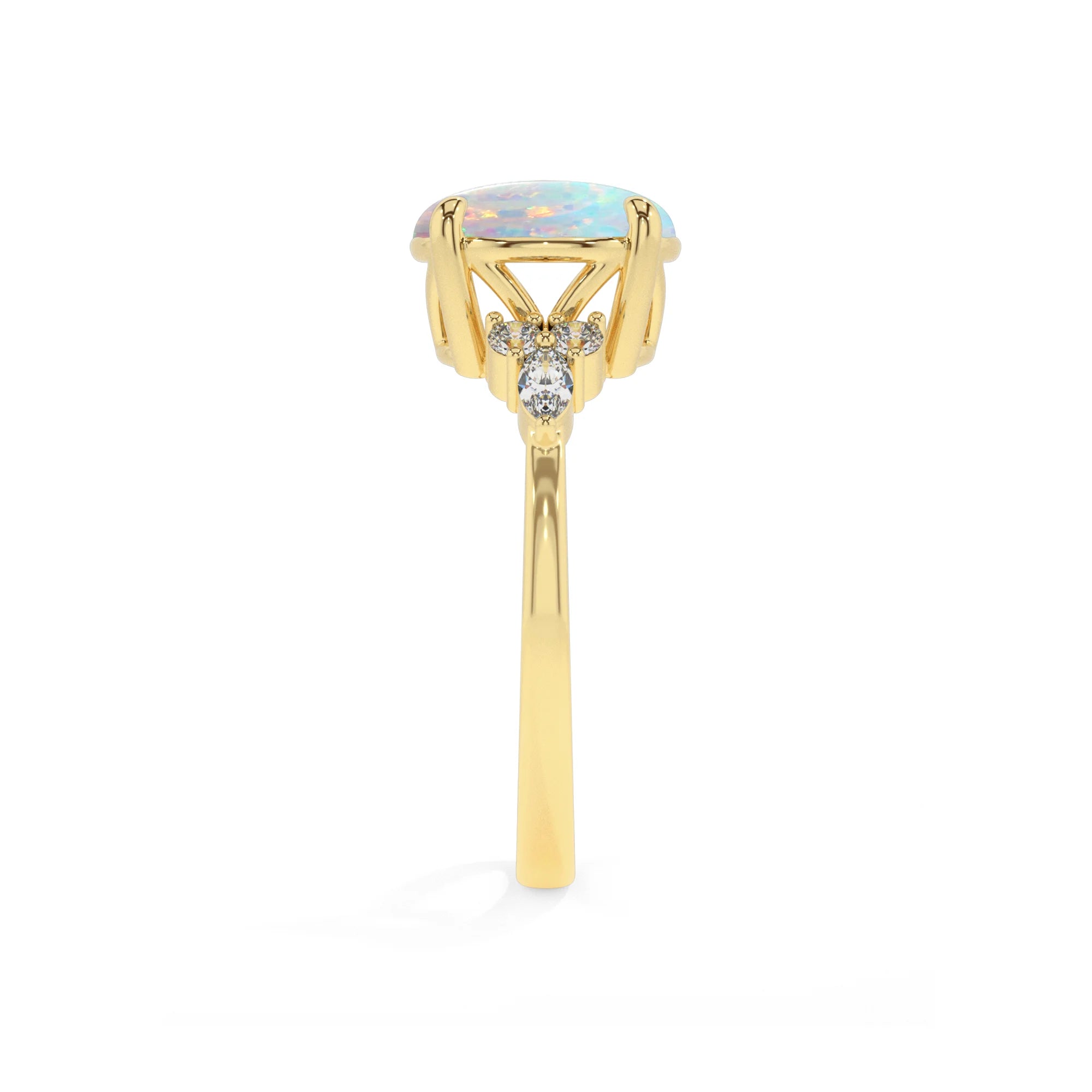 lab grown opal round solitaire rings in yellow gold
