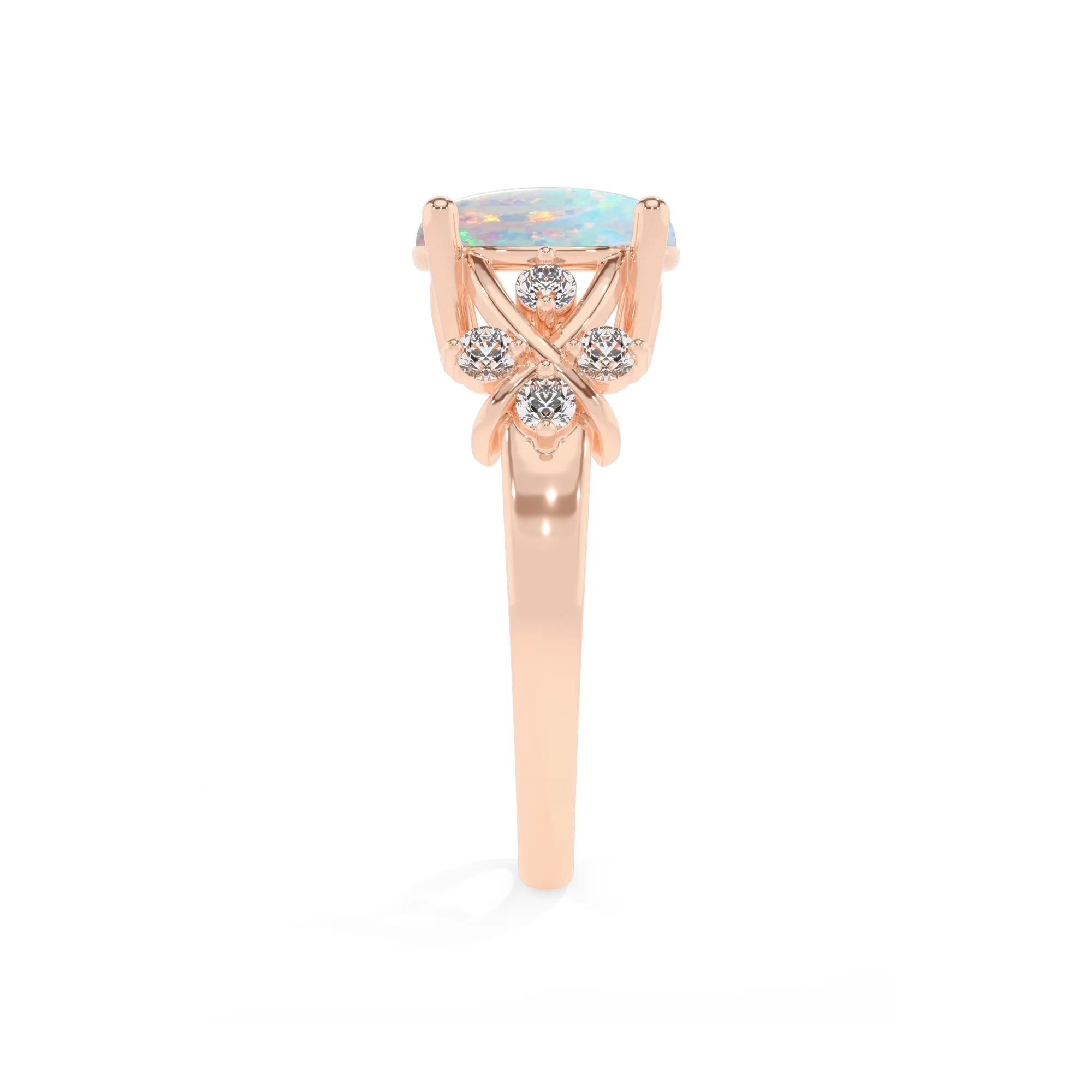 lab grown opal round solitaire rings in rose gold