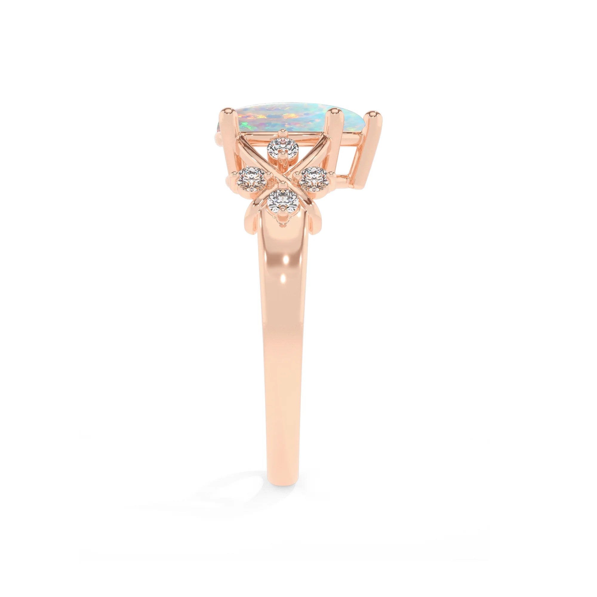 lab grown opal pear solitaire rings in rose gold