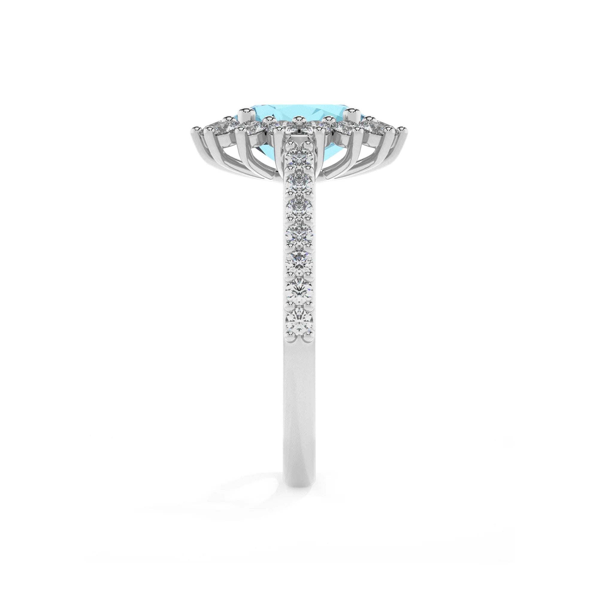 lab grown aquamarine oval solitaire rings in white gold